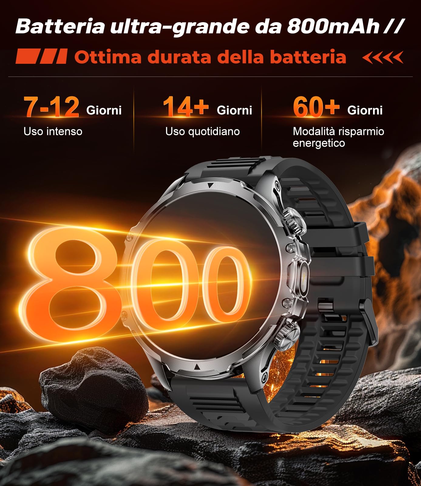 LIGE Smartwatch Uomo con Torcia LED/800 mAh, 1.85'' Orologio Smart Watch con Chiamata Bluetooth, IP68 Impermeabile 110+ modalità Sportive Cardiofrequenzimetro SpO2 e Sonno per Android iOS
