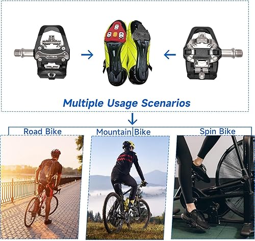 Miniatura 3 de ZCVTBYE - Pedales de bicicleta de doble plataforma con tacos, compatibles con sistemas Shimano SPD y Delta, para Peloton, bicicleta de carretera,