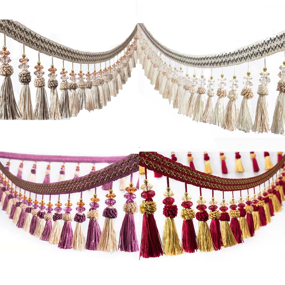 galons à Franges, Perles suspendues Boule Pompon, Coupe de Franges, 6 mètres Couture Rideau Garniture Perles Gland Frange Chambre décorative Dentelle Table canapé décor(Dark Blue)