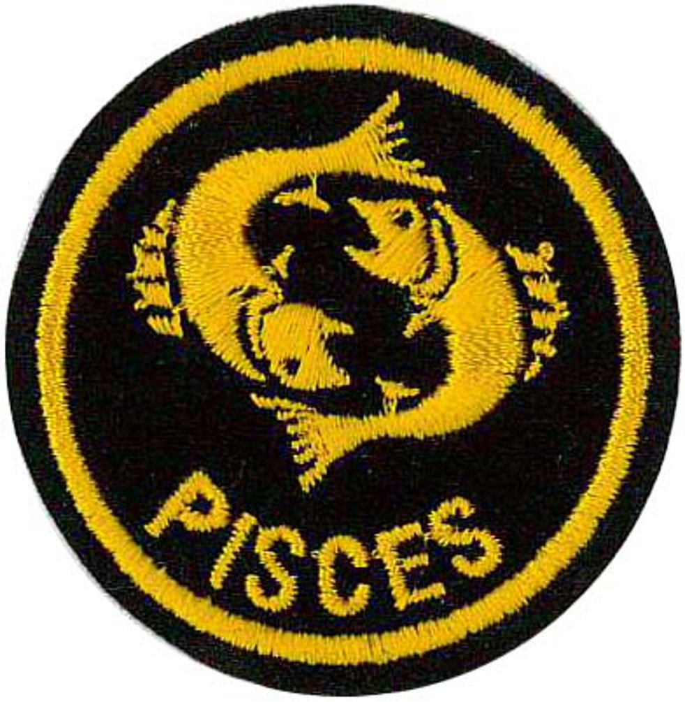 Pisces Zodiac Horoscope embroidered Patch (Black/Gold) 5cm Dia