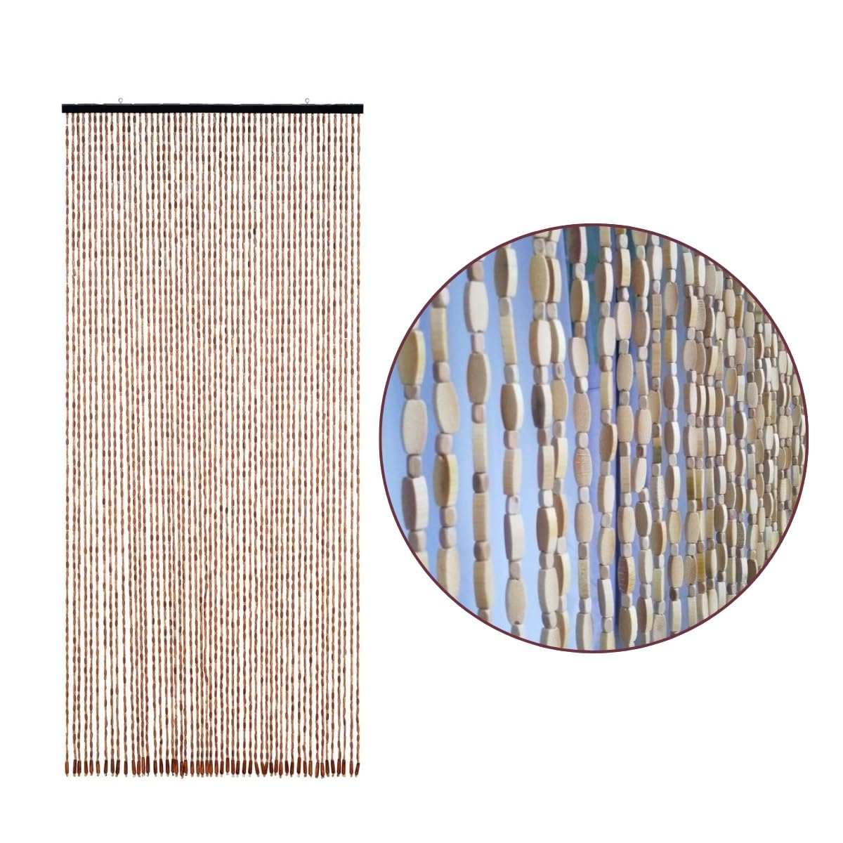 Bamboo Wood Beaded Curtain For Doorways 70cm 80cm 90cm 100cm 110cm 120cm Hanging Room Divider, Decorative Door String Curtain, Handmade Natural Doorway Bead(Natural,100x220cm)