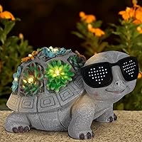 Pawatee Solar Turtle Garden Statue with Succulents & Rotating LED Lights - Weatherproof Outdoor Decor for Patio Yard, Unique Birthday Gift for Mom Grandma