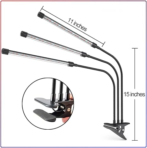 Miniatura 4 de Wonder Comfort Luz LED de crecimiento de espectro completo, lámpara de plantas de 3 cabezales con clip de temporizador, 3 modos de iluminación y 6