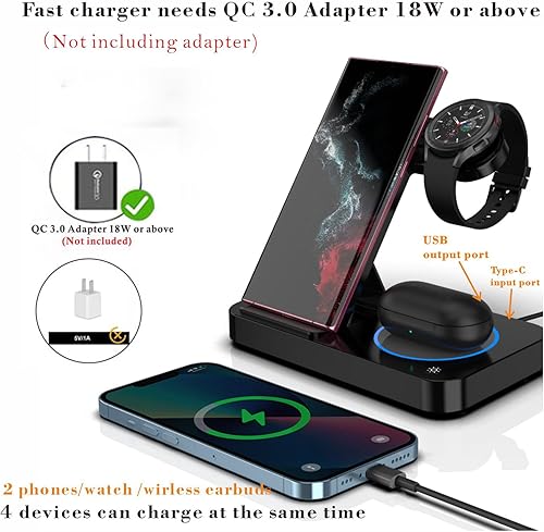 Miniatura 4 de Estación de carga inalámbrica para Samsung, soporte de cargador inalámbrico 3 en 1 para Samsung Galaxy S25 S24 Ultra S23 S22 Note 20 Z Fold 76 -