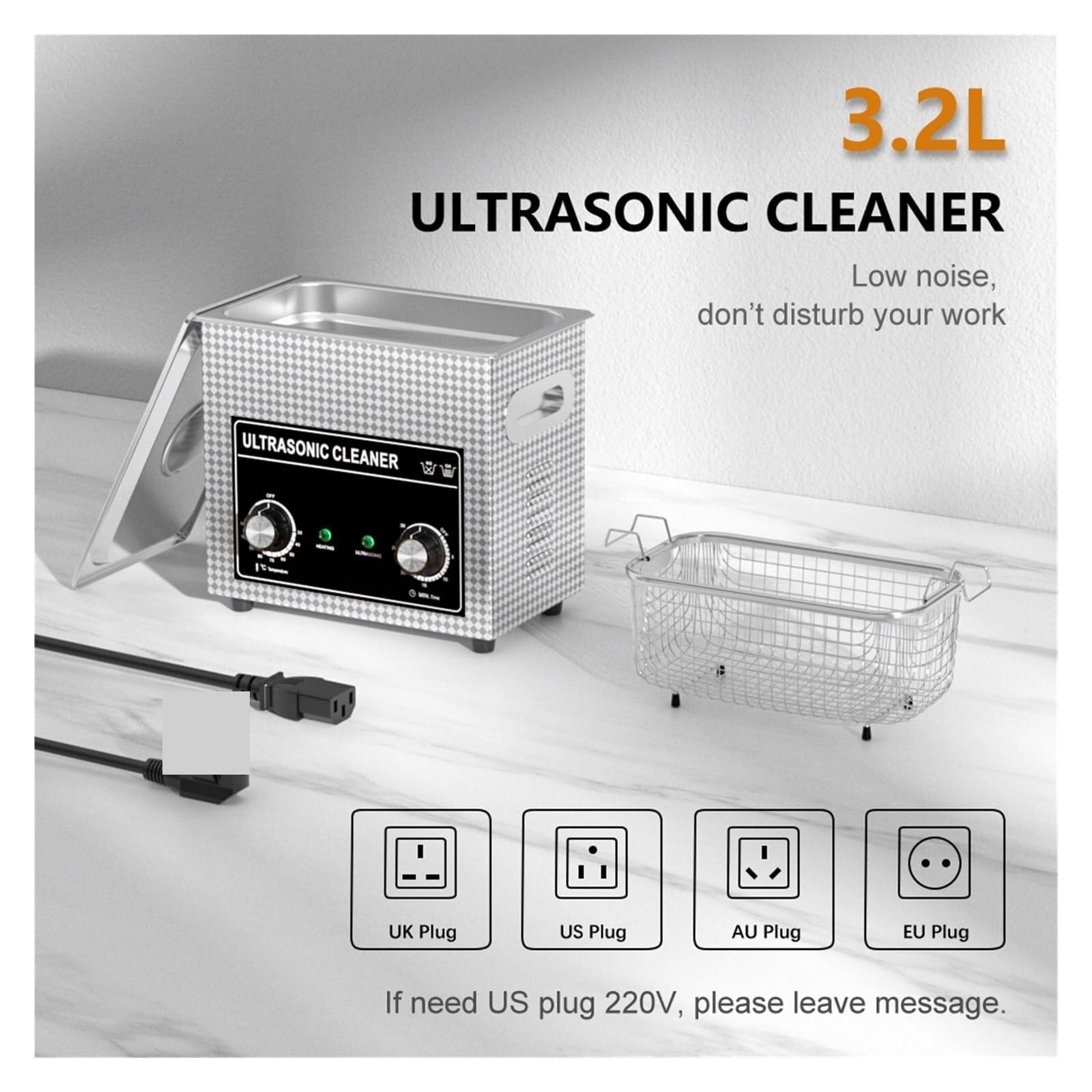Limpiador ultrasónico, Máquina De Limpieza Por Ultrasonidos, Limpiador Boquilla Combustible 2,3l Y 180W, Agua Caliente, Aceite Baño, Pequeño Inyector, Eliminación Carbono para limpiar joyas(120W)