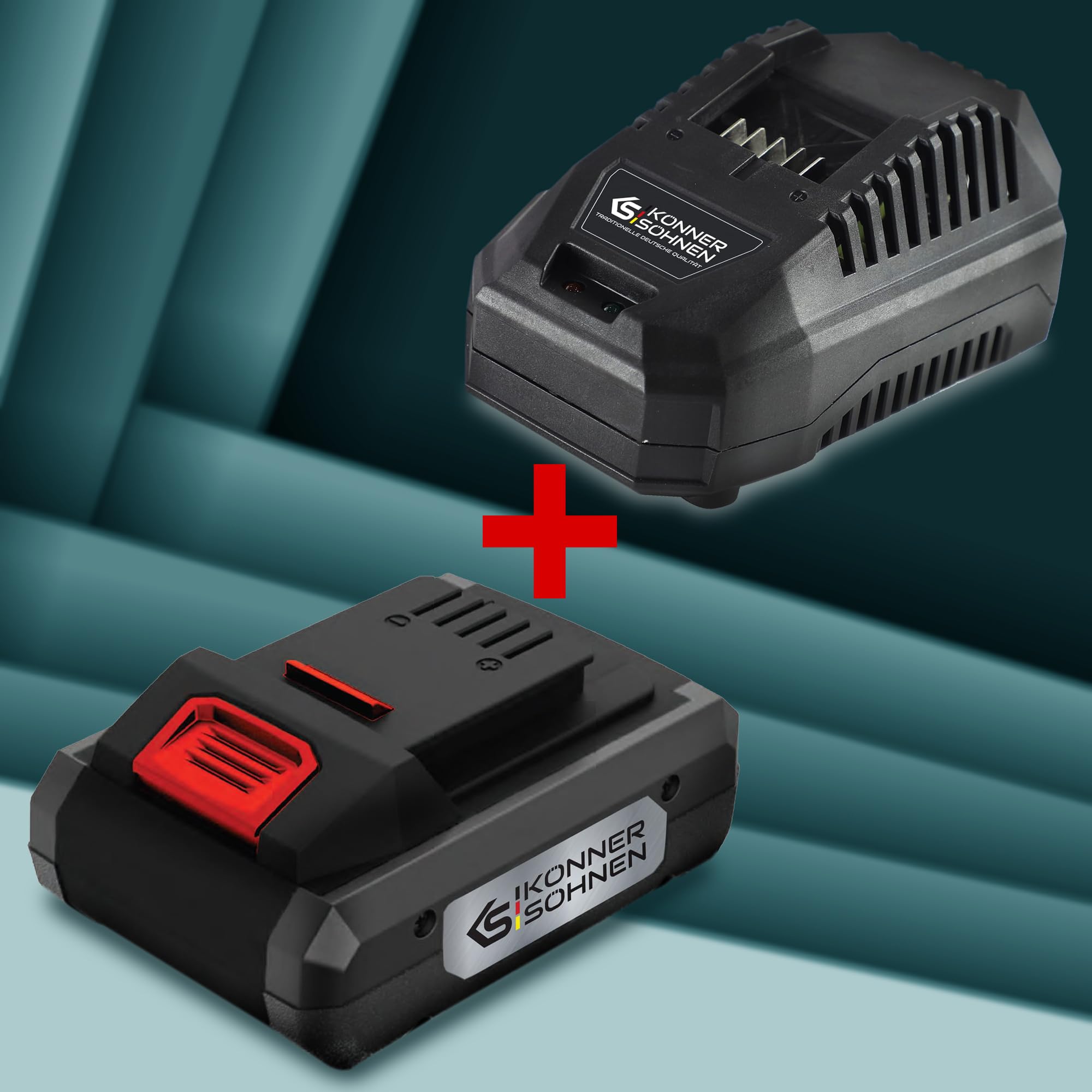 K&S Könner&Söhnen Juego de cargador para batería de ion de litio KS C45A + batería de ion de litio de 20 V KS 20 V4-2, cargador de batería, tensión nominal de salida 21,5 V, corriente de salida