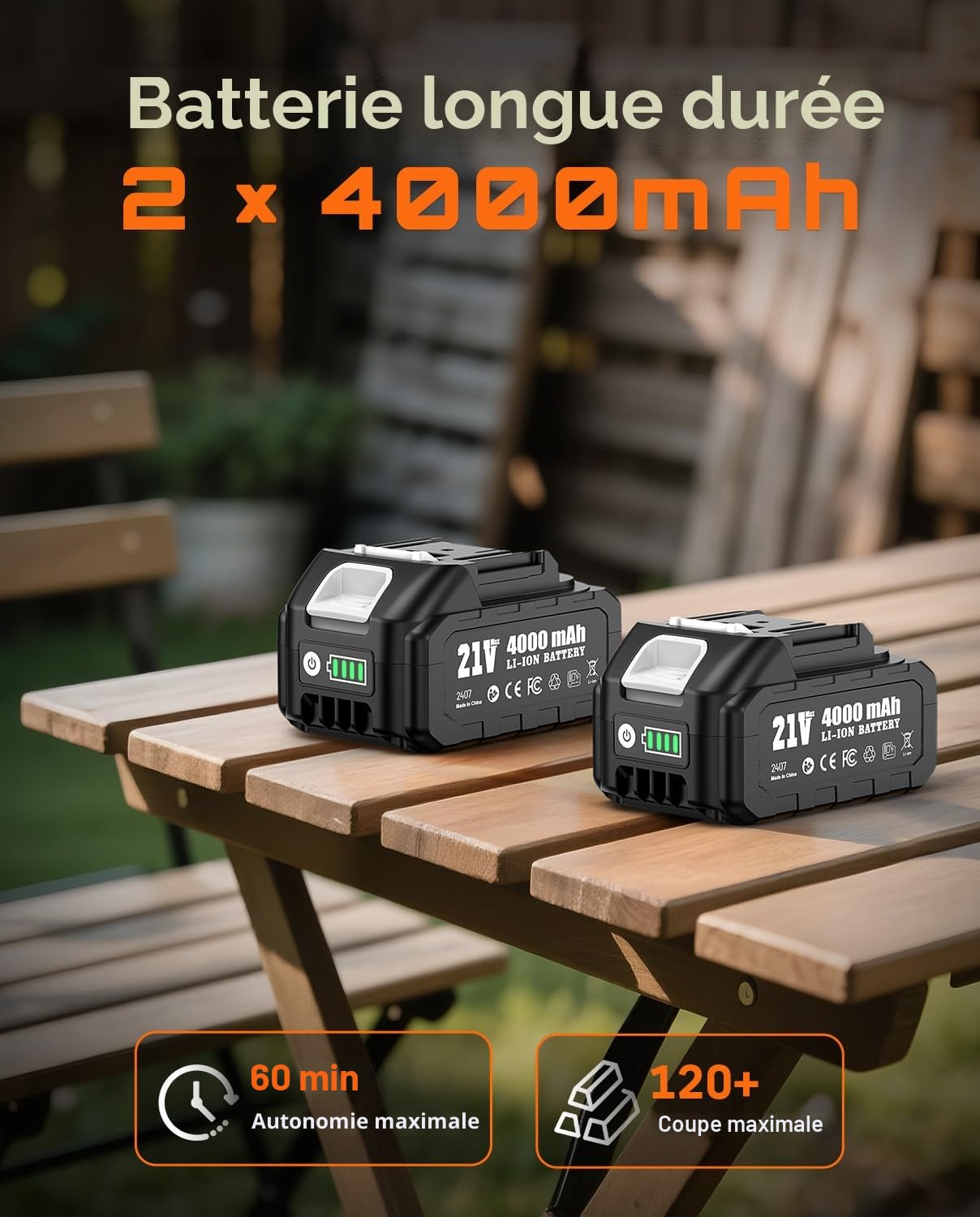 Scie Sabre sans fil 21V, Scie Sabre à Batterie avec 2 batteries de 4,0 Ah, 0-3200 spm, 8 lames de scie, changement de lame sans outil, scie sabre pour coupe du bois et du métal