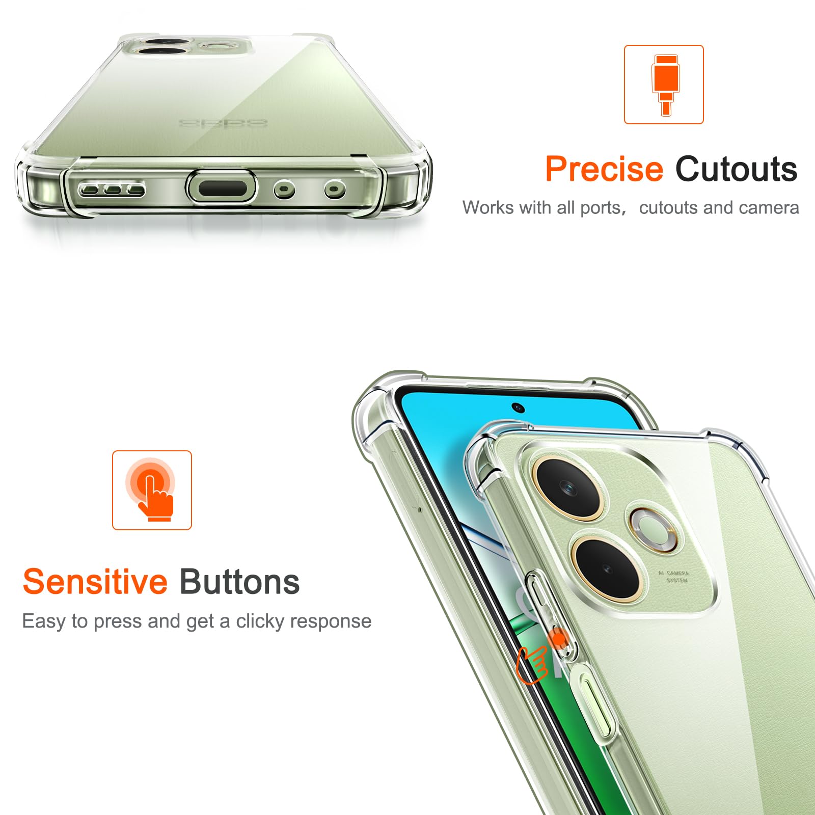iVoler Cover per Oppo A5 PRO 4G / Oppo A5 PRO 5G, Custodia Antiurto Anti-Graffio Trasparente per Assorbimento degli Urti con Paraurti in TPU Morbido, Sottile Morbida in Silicone TPU Case