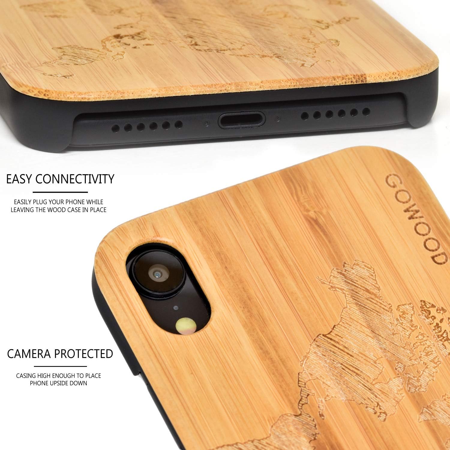 Suреr Brаndѕ Wood Case for iPhone XR | Real Bamboo World Map Engraved Wooden Backplate with Polycarbonate Protective Bumper and Shock Absorbing Rubber Coating for Optimal Protection GOWOOD Blасk Frіdау - 40% оƒƒ Wood Case for iPhone XR | Real Bamboo World Map Engraved Wooden Backplate with Polycarbonate Protective Bumper and Shock Absorbing Rubber Coating for Optimal Protection GOWOOD