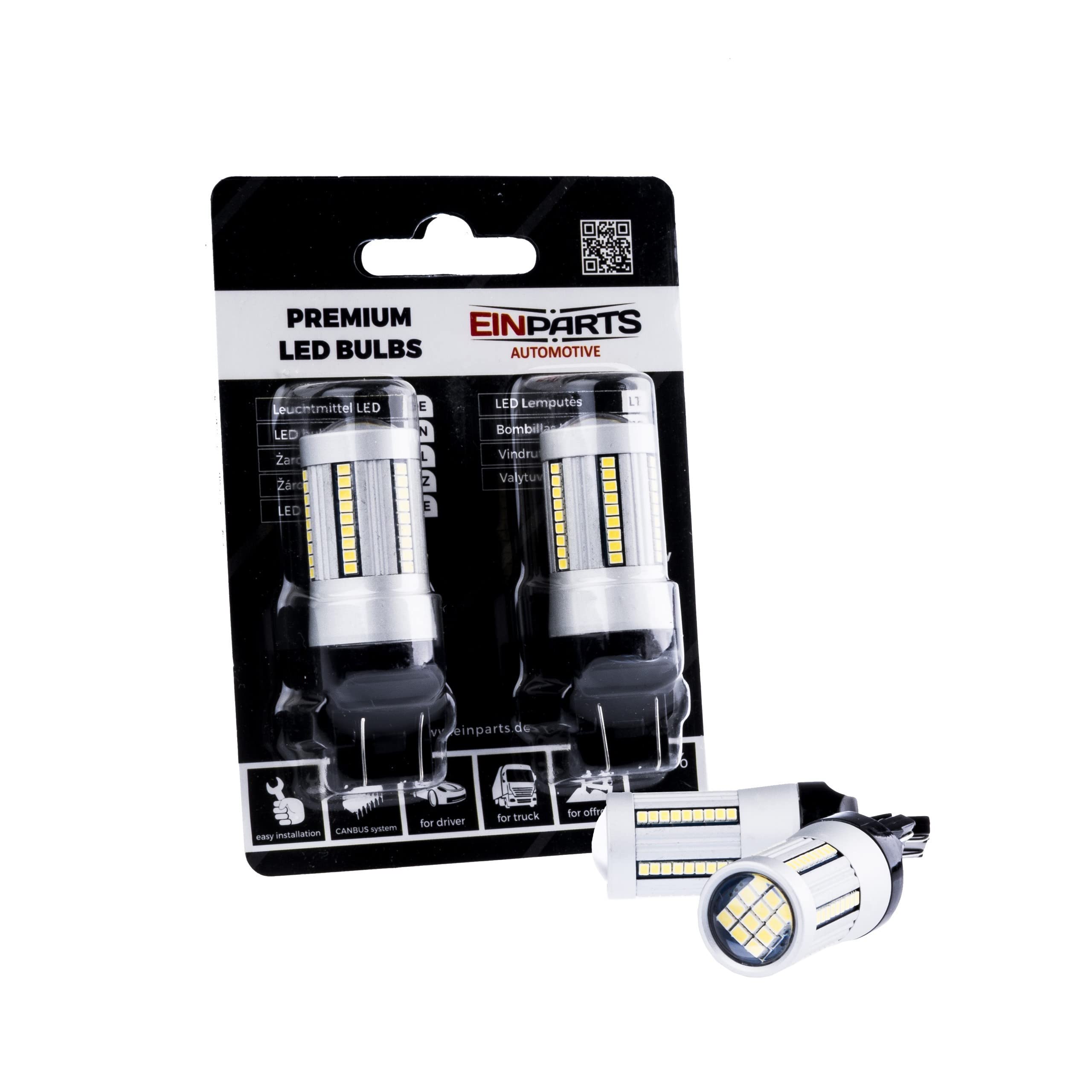 EinParts W21/5W LED Lampadine 6000K (Bianco) CANBUS 12V per Auto 66 x SMD 2016 LED, W3x16q