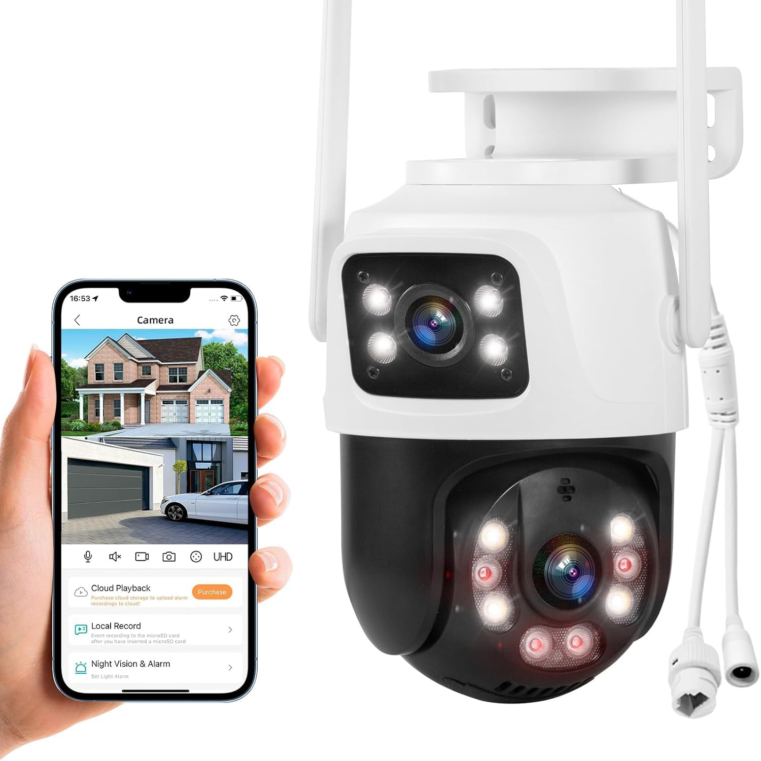 KERUI Zewnętrzna kamera monitoringowa WLAN z podwójnym obiektywem, kamera 6 MP PTZ IP monitoring wewnątrz z 2,4/5 GHz obracana o 360° kamera WiFi, 2-drożne audio, noktowizor, IP66, pamięć w chmurze 24