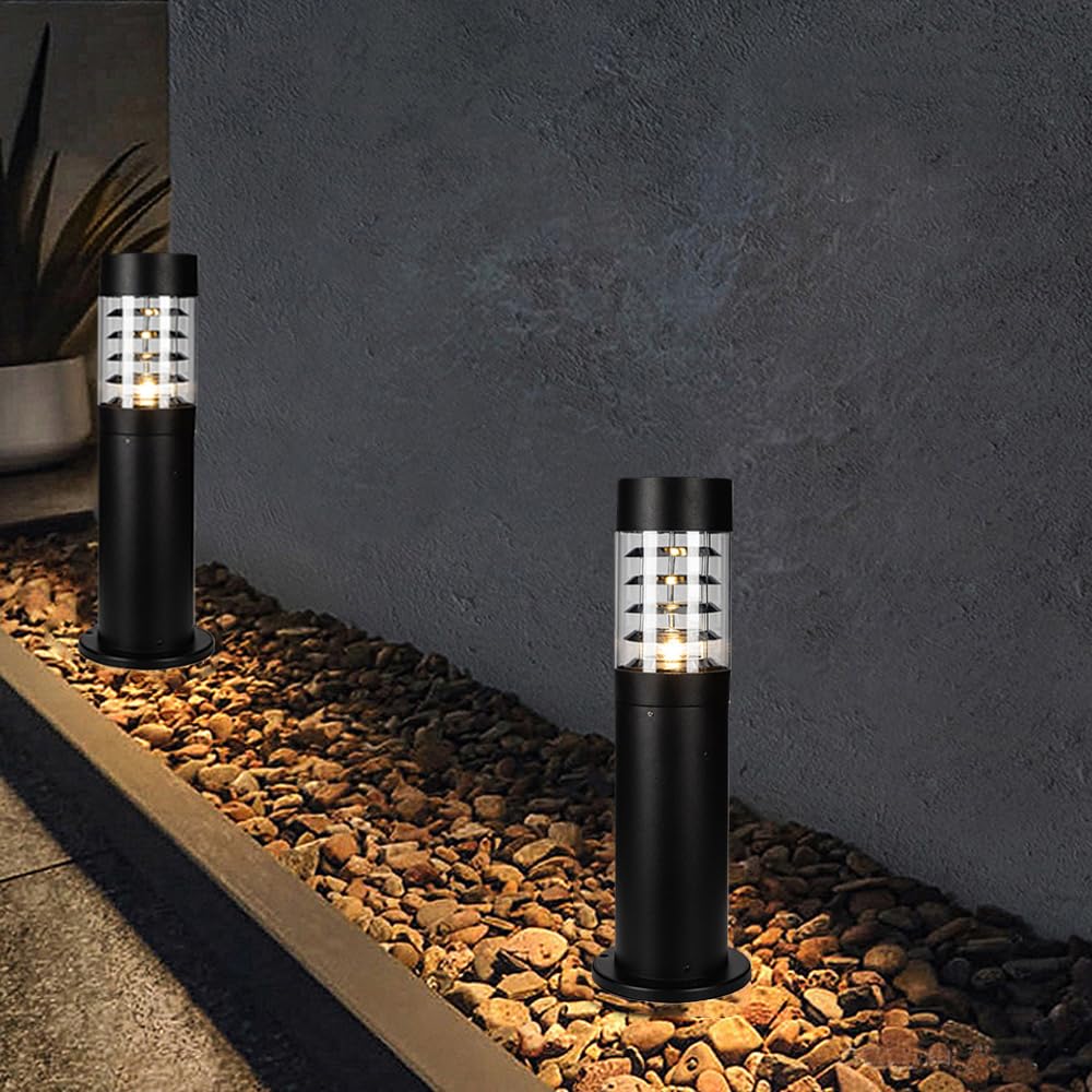 Mengjay Farolas Exterior Jardin,Negro LED Lampara de Jardin IP65 Impermeable Lámpara de Columna,Lámpara de pie para exterior E27 Luz Exterior, para Villa Hotel Patio Terraza