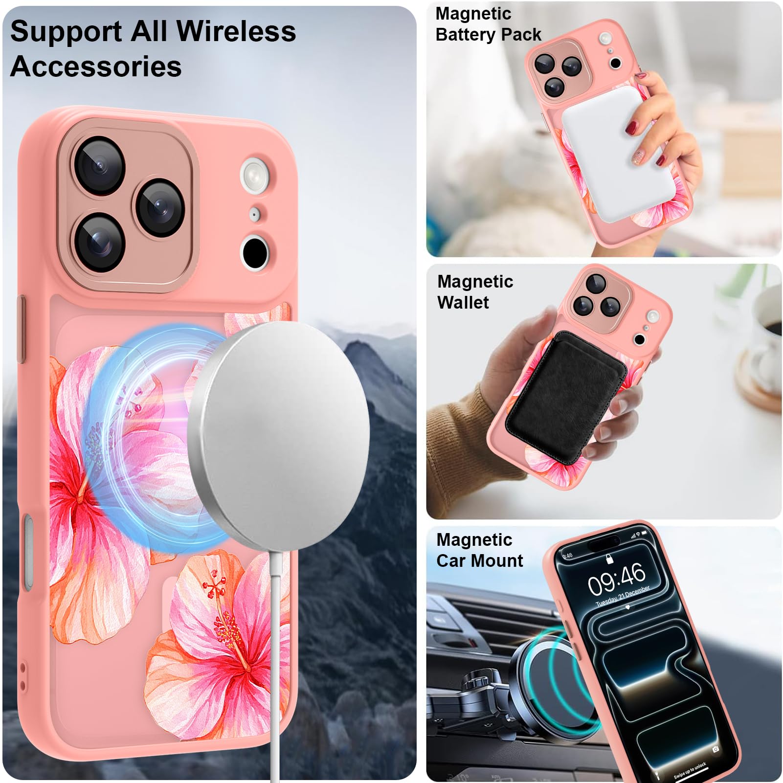 TEAUGHT Compatibile con iPhone 17 Pro Max Custodia con motivo floreale