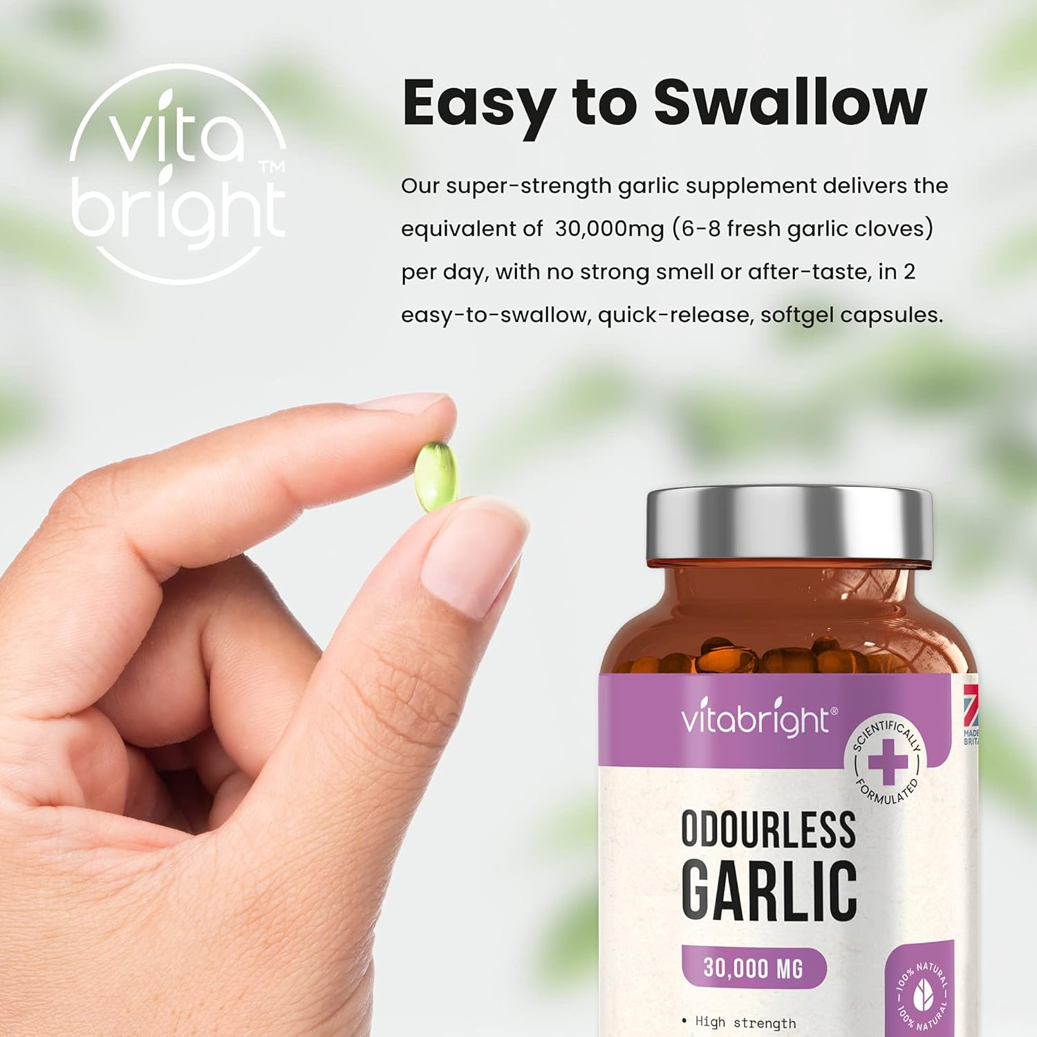 Odourless Garlic Capsules High Strength 30,000mg 180 Deodourised