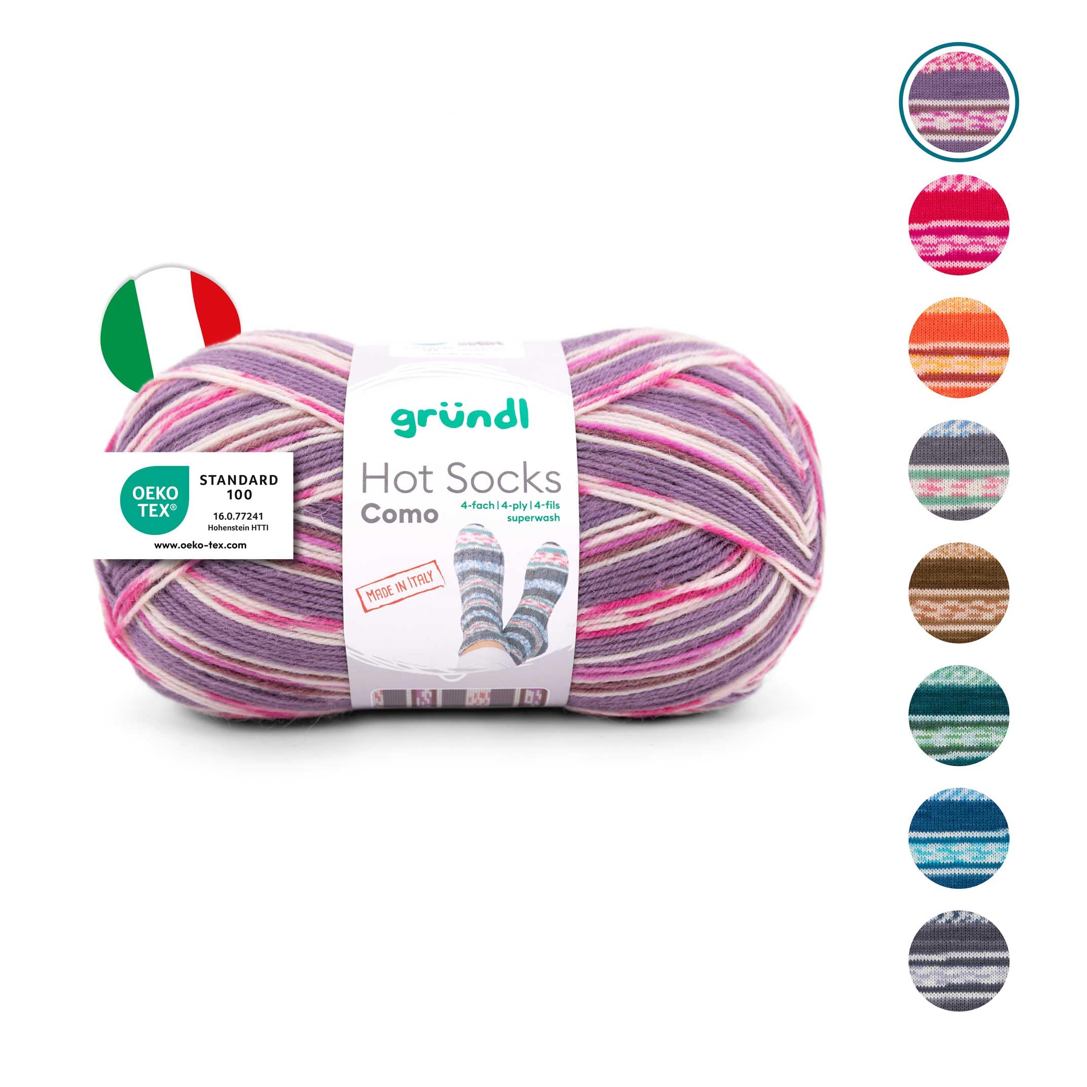 Gründl Wool Hot Socks Como 4-Ply Sock Wool for 1 Pair of Socks Soft and Skin-Friendly 75% Virgin Wool 25% Polyamide 1 Ball 100 g / 420 m Needle Size 2.5–3 Fuchsia Brown