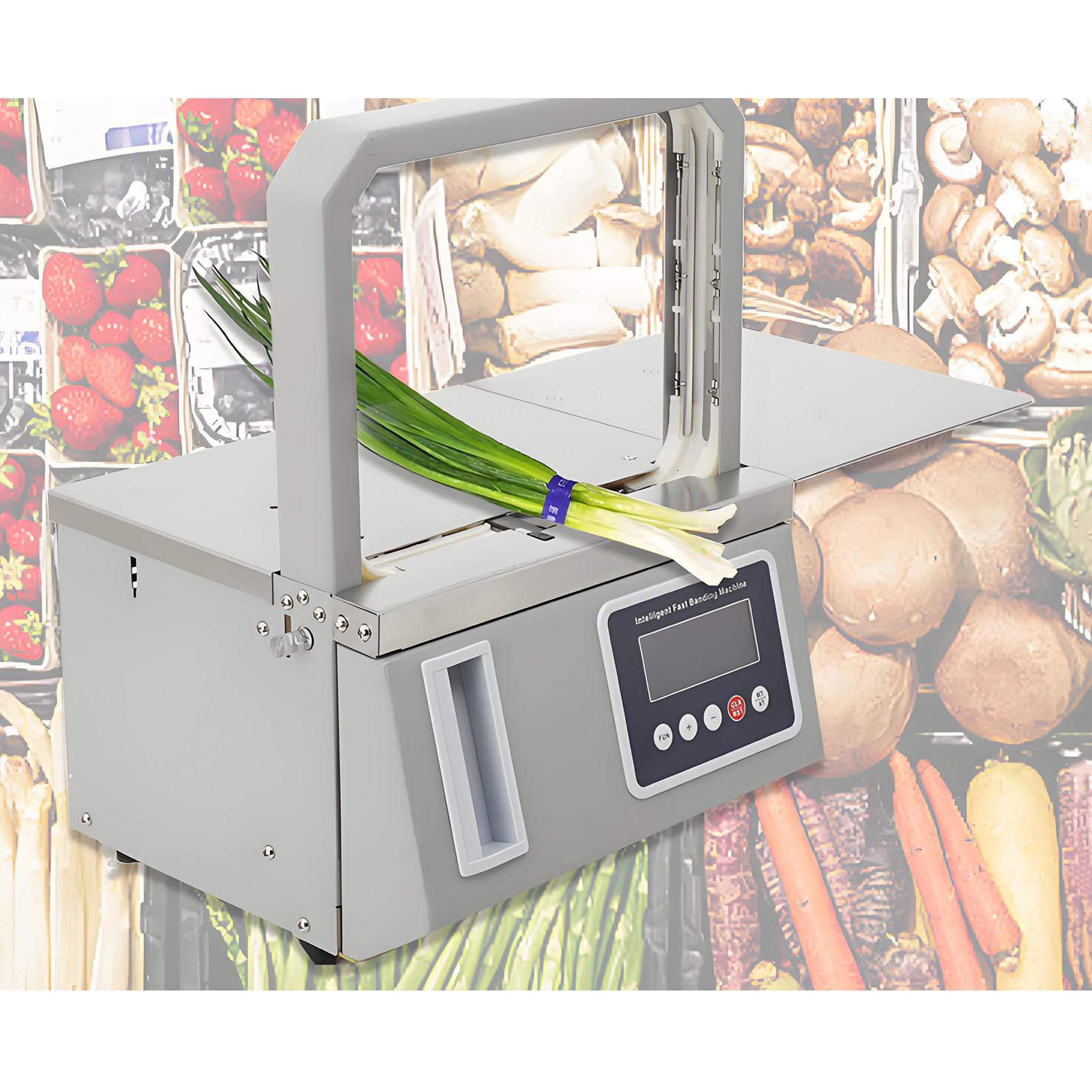 EpyGnom Vegetable Bundling Machine, Automatic OPP Tape Strapping Machine, with Count, LED Display Screen, Adjustable Tension, for Supermarkets, Restaurants, Offices, and Home Use