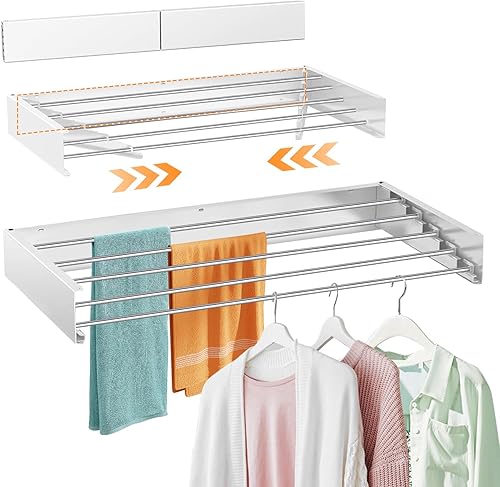 Luosu Estante de secado de ropa plegable, montado en la pared, estante de secado de ropa retráctil, 31.5 pulgadas de ancho, 13.2 pies lineales, 5 disponible en Yaxa Venezuela