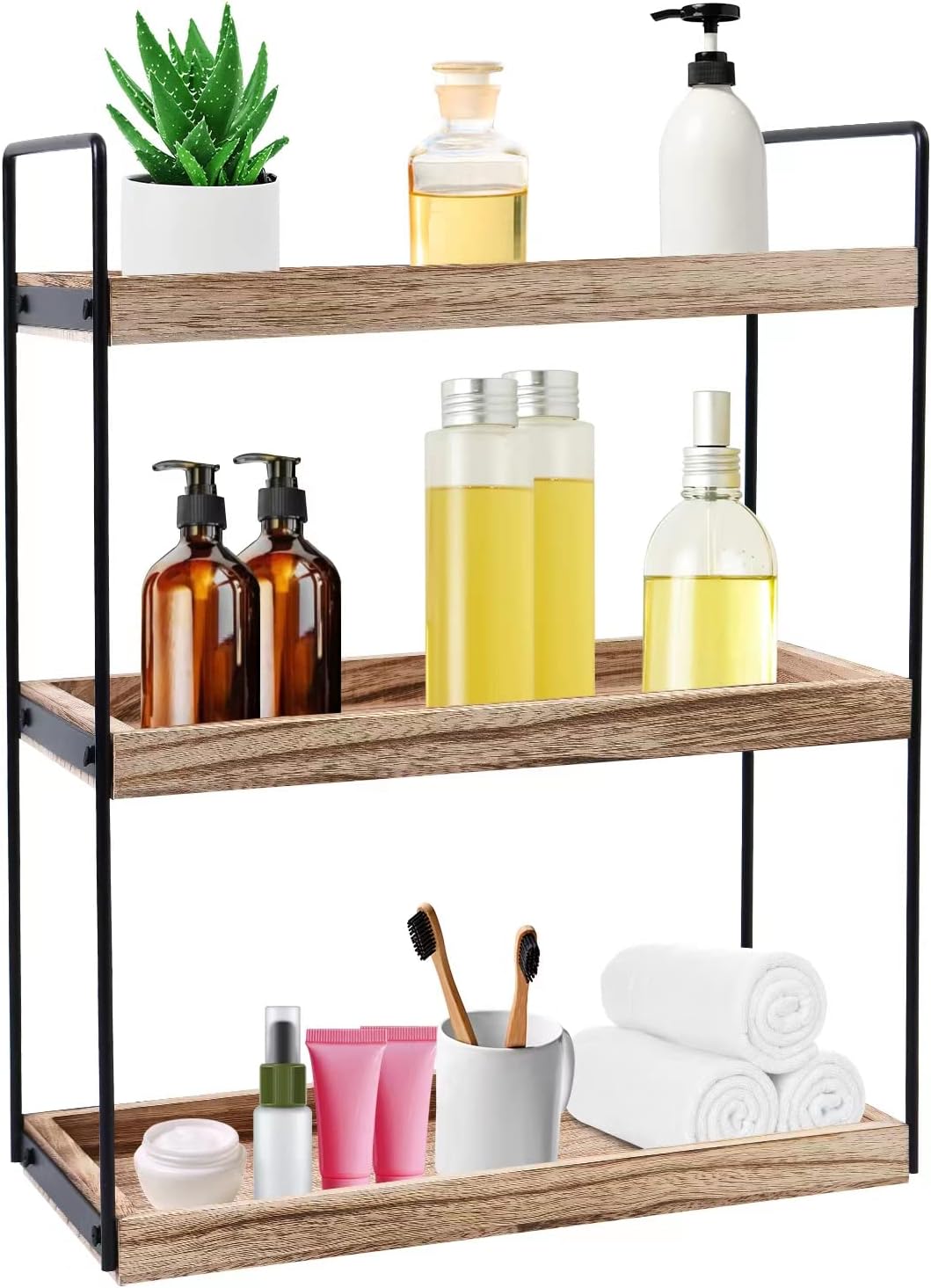 3 Tier Bathroom Organizer Countertop, Wood Vanity
