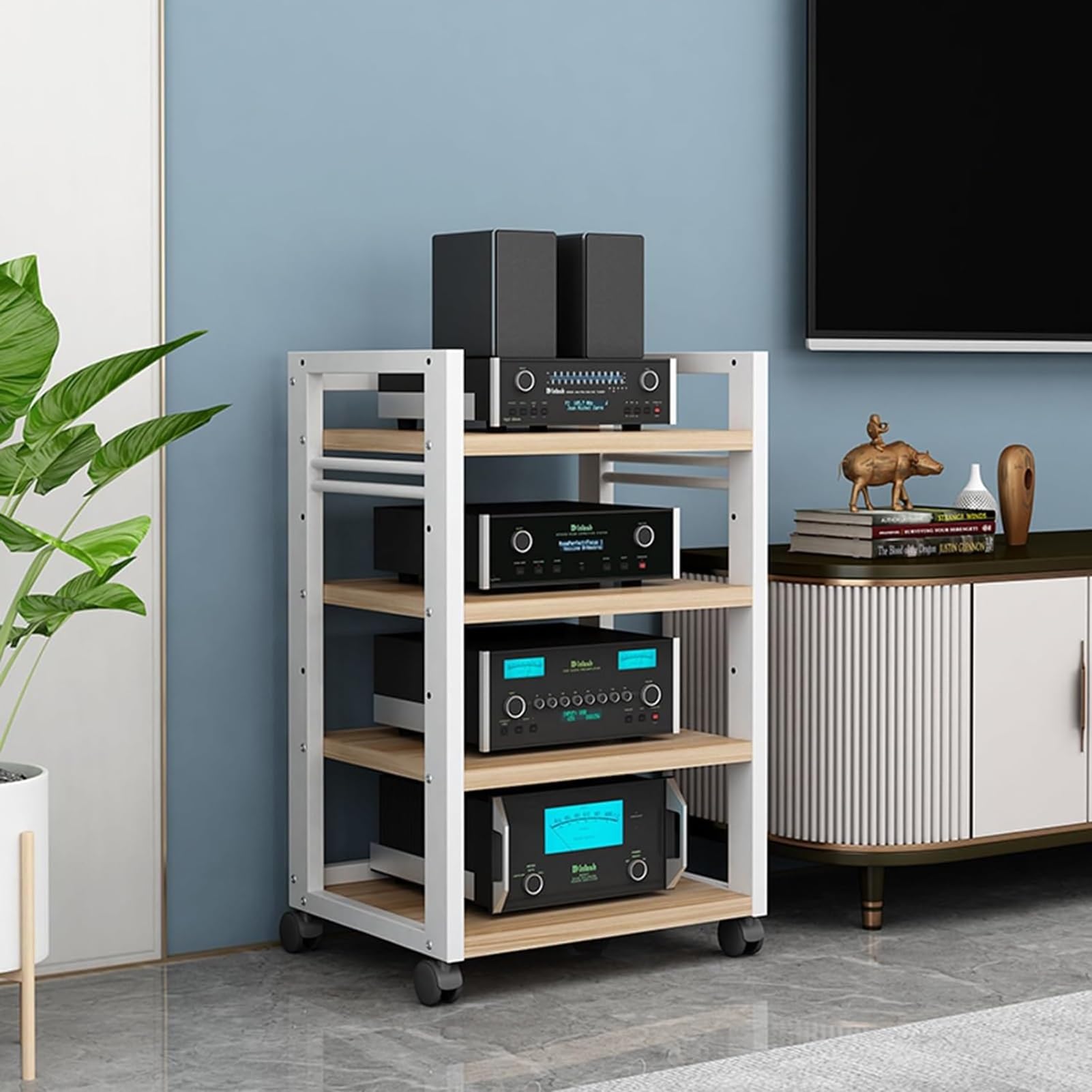 XingLi 4/5-Tier AV Media Stand, Modern AV Cabinet CD Player Stand Audio/Video Component Cabinet, Floor-Standing Storage Shelf?Height Adjustable(Size:4-Tier)