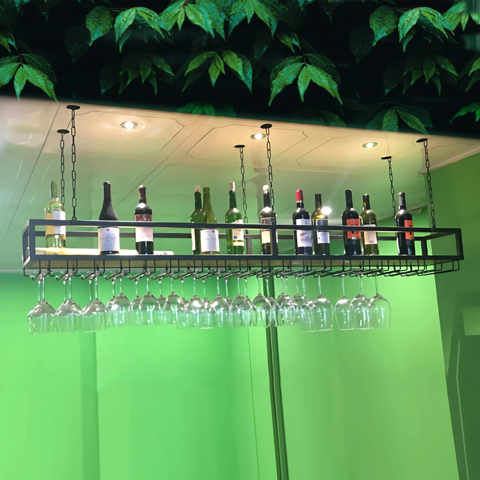Casier à vin de plafond réglable avec porte-verres en métal