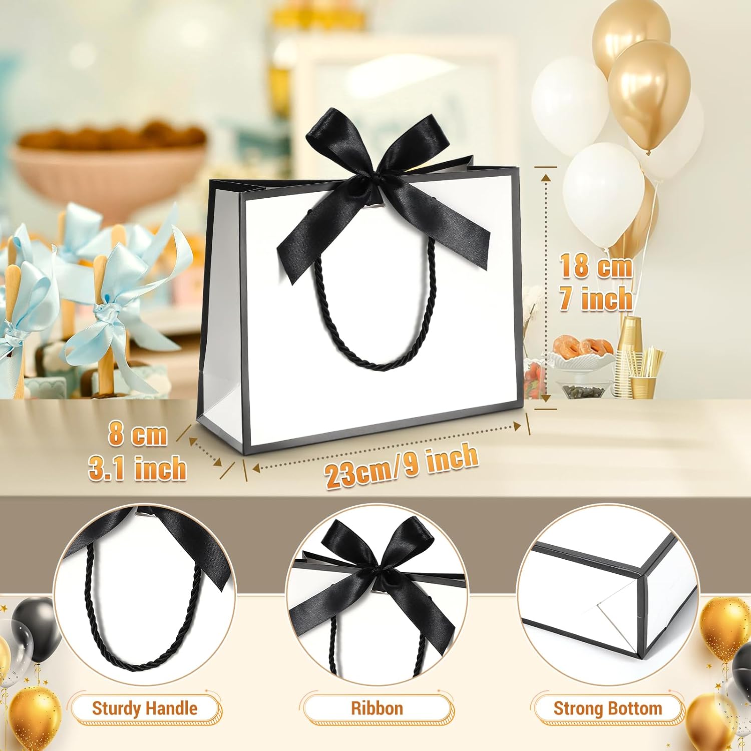 DOYIDE 2 Pack Thank You Gift Bags with Handles, 9x7x3.1in Paper Gift Bags with Bow Ribbon, White Party Favor Bags for Any Birthday Wedding Baby Shower Bridesmaid Party Medium Gift Wrap Bags - Image 4