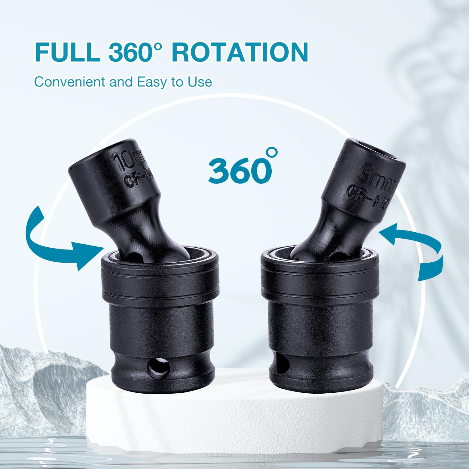 KATSU 3/8" Drive Impact Swivel Socket Set 15PCs Metric 8-22mm 6 Point Wobble Shallow Sockets, Chrome Moly Steel - Image 3