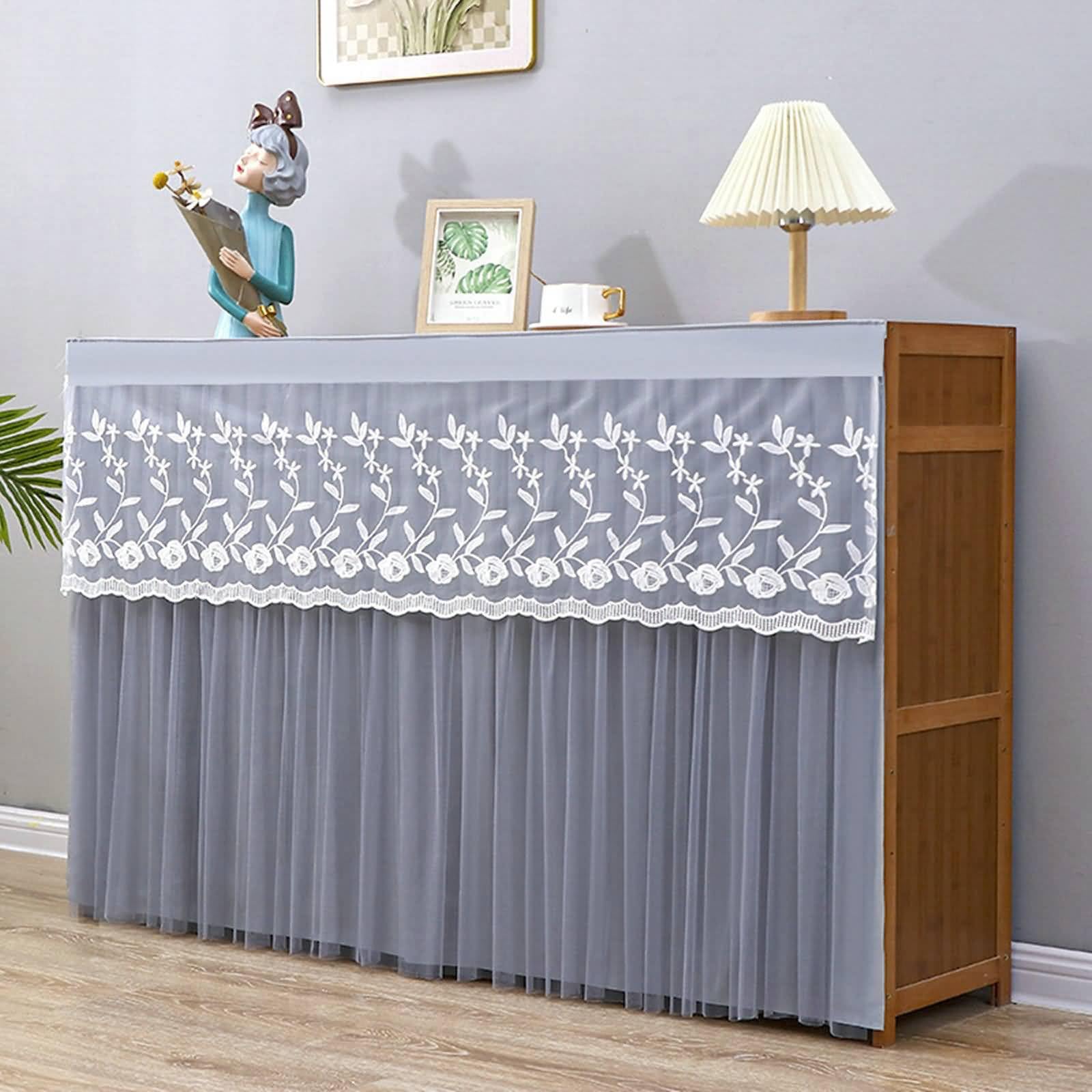 Tenda Coprente Oscurante Decorata, 1 Pezzi Nastro a strappo Tende Oscuranti per Cucina Tendine Finestra a Termiche Tenda a doppio strato con pizzo ricamato floreale, Grigio | 120L x 80A cm