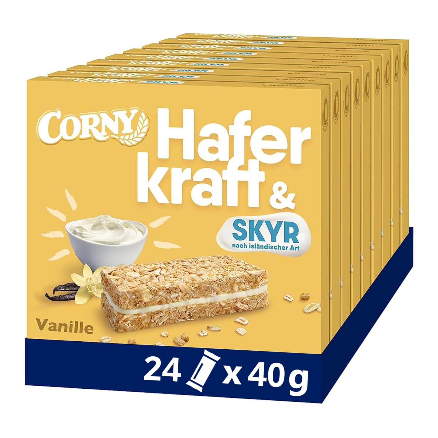 Haferriegel | Corny Haferkraft Skyr Vanille | ohne Zuckerzusatz | Multipack, 24x40g