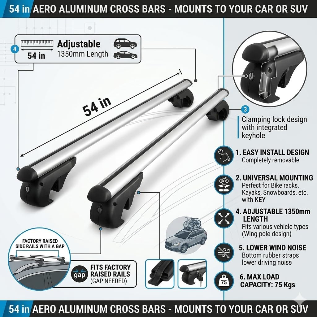Stanz (TM) Roof Rack Crossbars 54 in Aero Aluminum Cross Bars