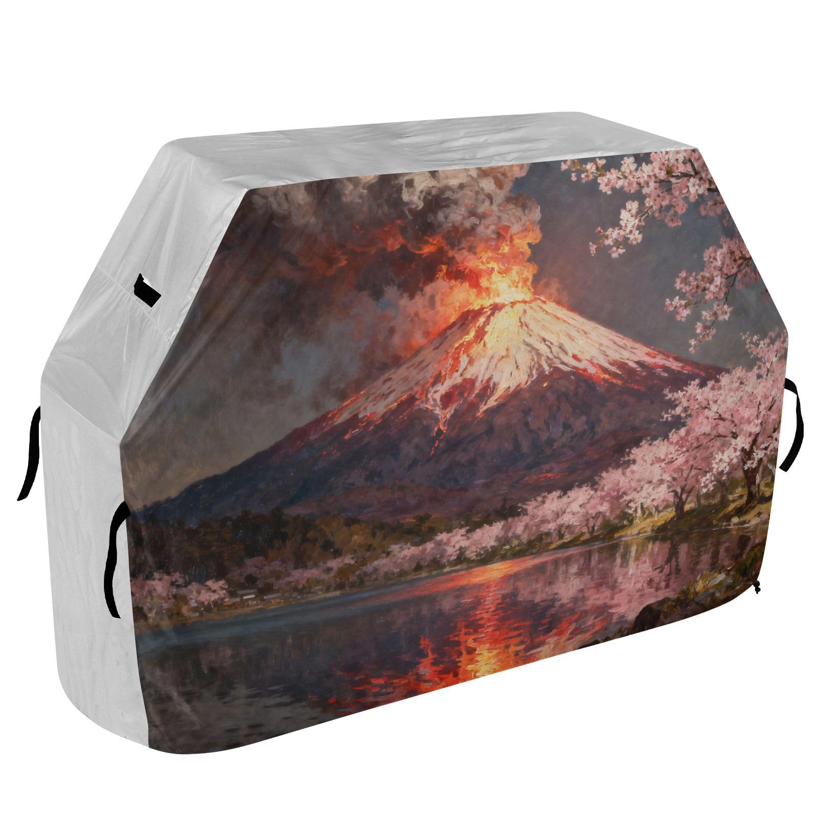 Mount Fuji Erupting BBQ Grill gazowy pokrowiec 158 cm wodoodporny wytrzymały odporny na rozdarcie odporny na blaknięcie materiał pokrowiec na grilla z regulowanym sznurkiem dla kurzu i wiatru