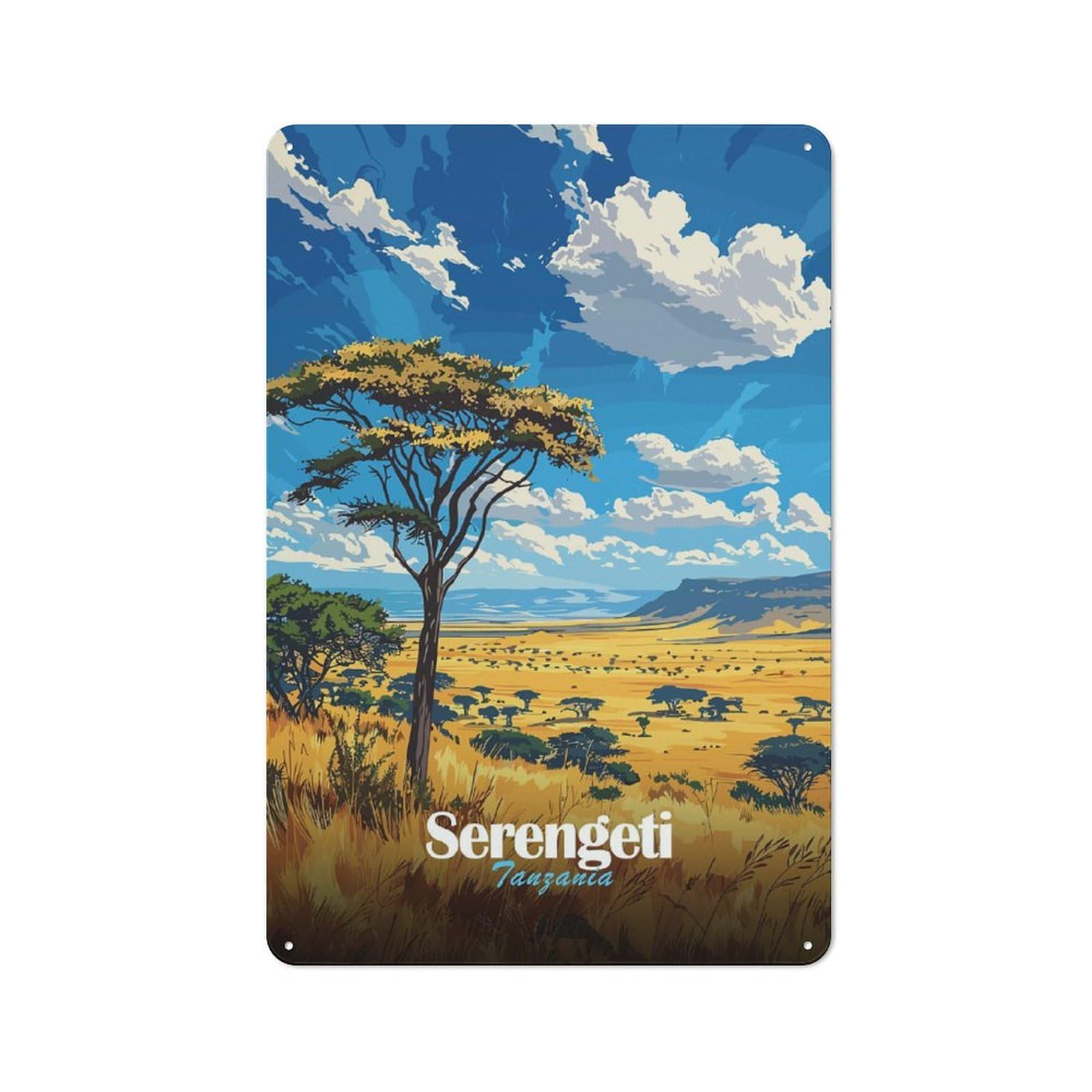 Junmoney Style-8 Serengeti Landscape Retro Metal Sign 30X20cm For Garage Or Workshop, With Clear Retro Wall Decor Character