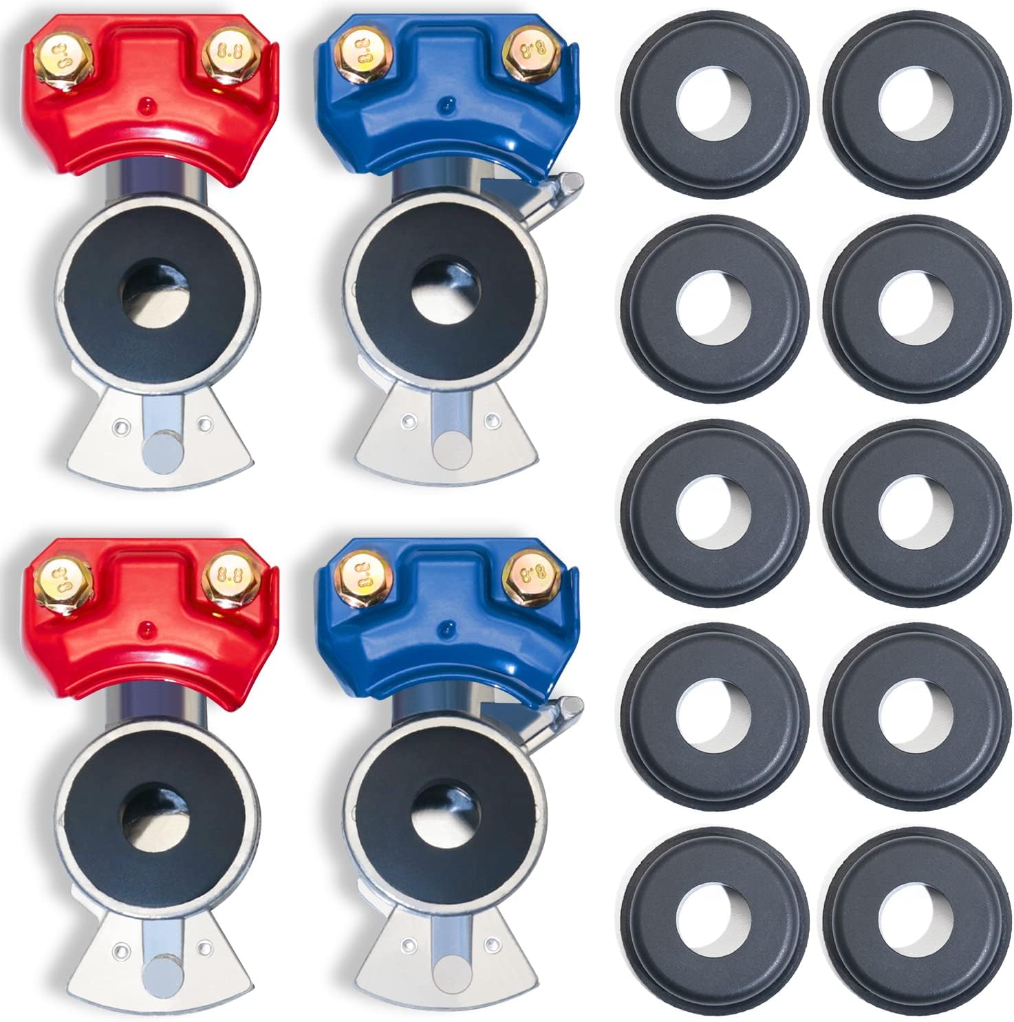 CheeMuii Glad Hands Set 10 pcs Glad Hand Seals Universal Gladhand Aluminum Emergency Air Hose Brake Coupling Service Handshake Set for Truck Semi Trailer RVs 2 pcs Red 2 pcs Blue