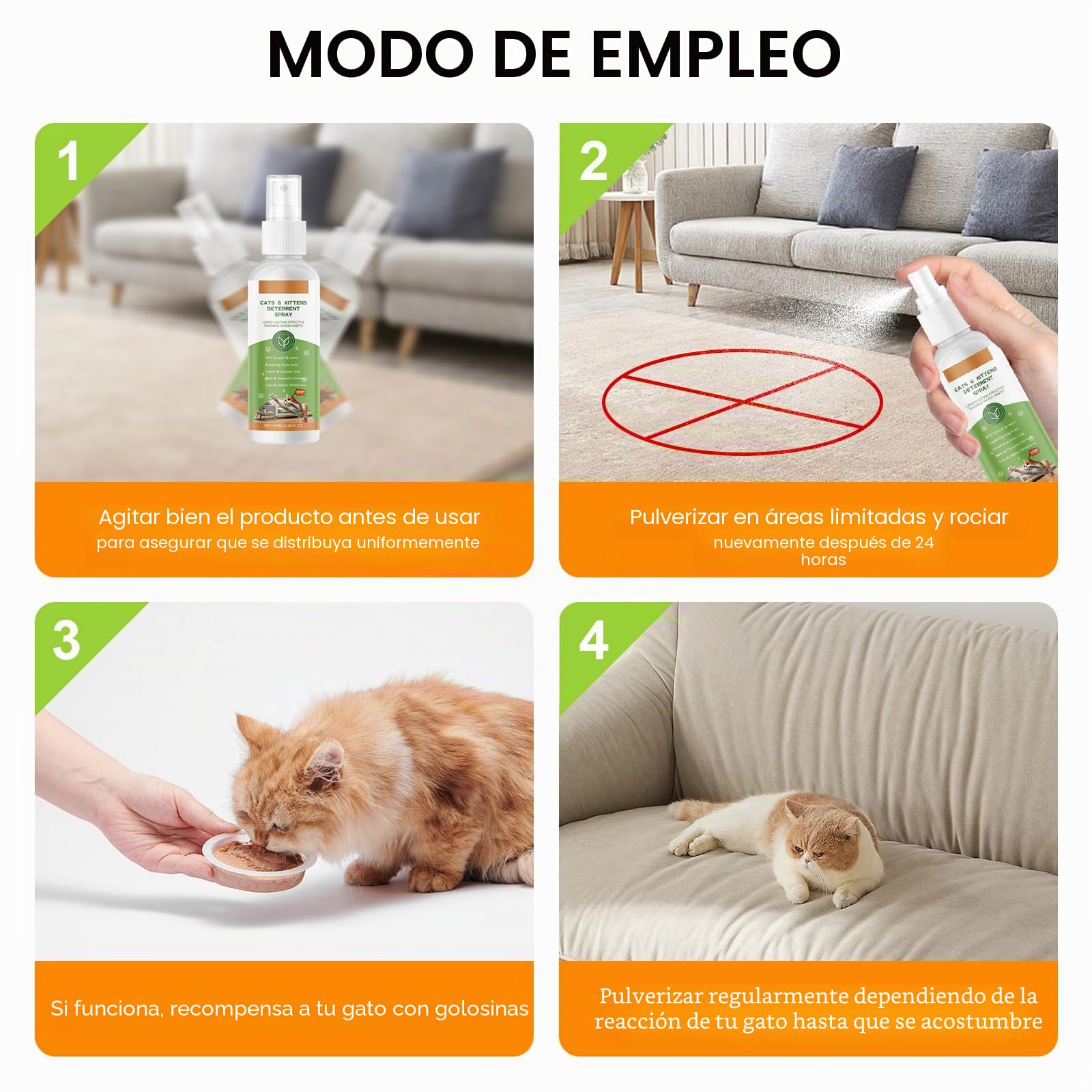 Spray Antiarañazos Gatos 100ML Spray Repelente Gatos para en Interiores y Exteriores, Spray Ahuyentador de Gatos Que Rascan Mantiene a Las Mascotas Fuera de Las Áreas De Acceso, Protege Muebles
