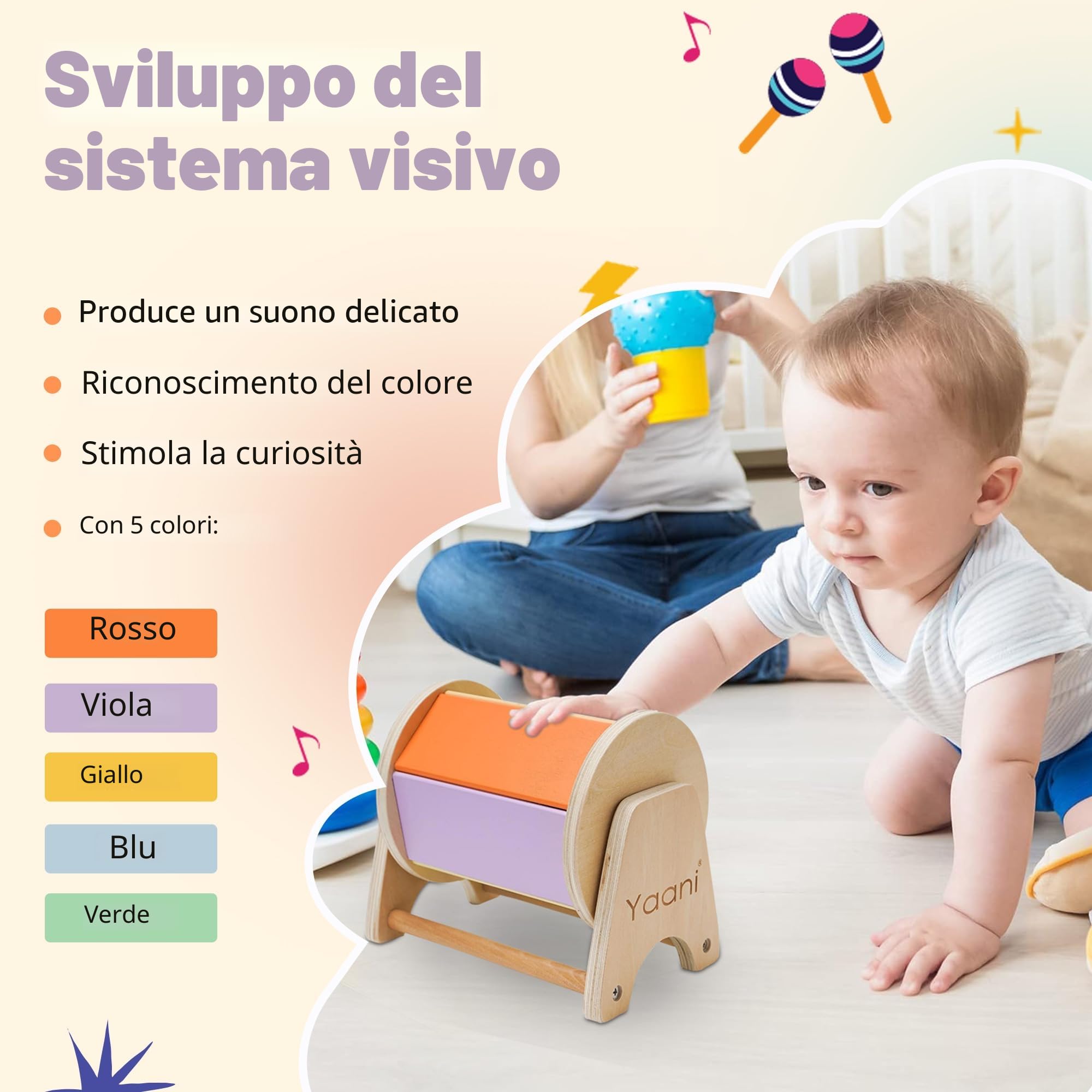 YAANI Tamburo Rotante Metodo Montessori Giochi Neonate 6-12 Mesi, per Bambini 1 2 Anno