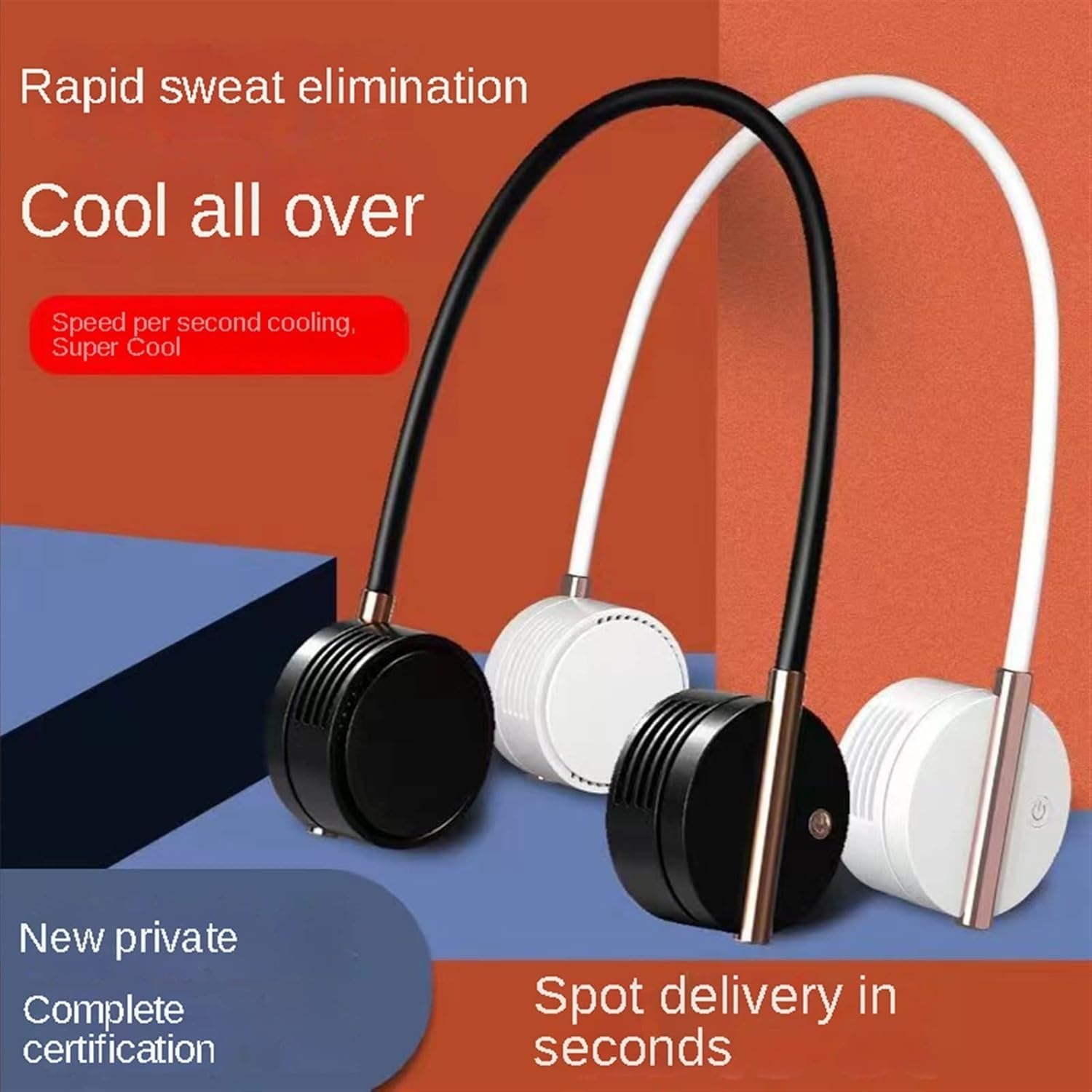 Ventilatore Elettrico Portatile, Senza Foglie, da Appendere al Collo, Ricarica USB, Pieghevole, Piccolo, Ventilatore da Campeggio