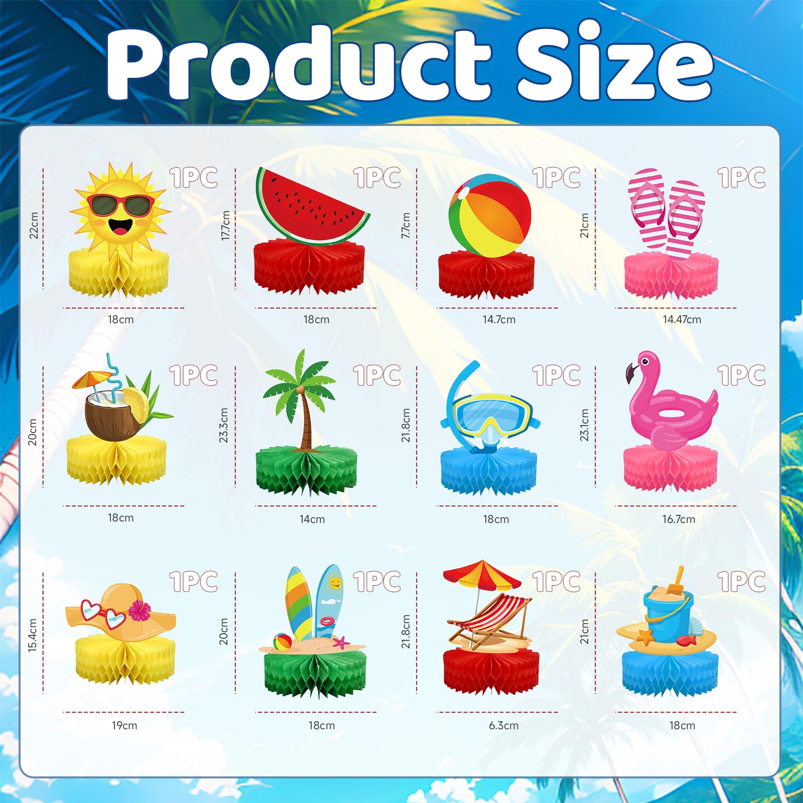Kotkiddy 12 Pezzi Decorazione per Tavolo a Nido d'Ape Estiva Spiaggia Piscina Festa Hawaiana Compleanno