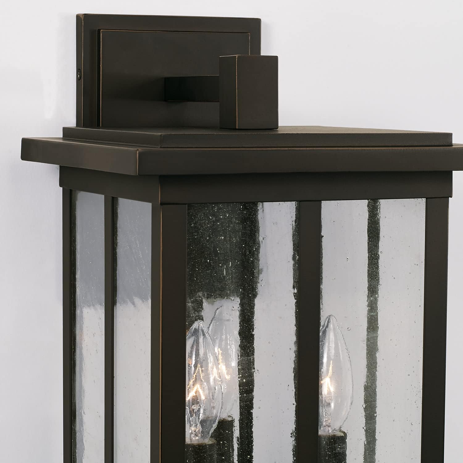 Capital Lighting 943832BK Barrett Antiqued Glass Rectangular Outdoor Wall Lantern, 3-Light 180 Total Watts, 18" H x 9" W, Black