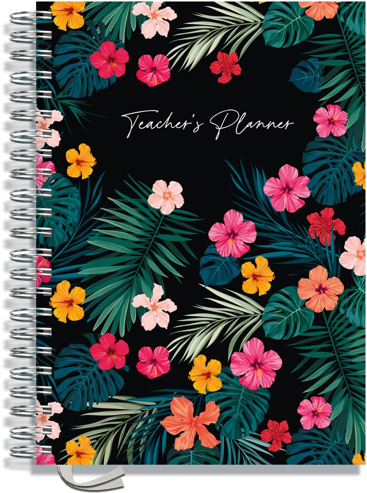 Teacher Planner 2026-2027 A4 size by Pirongs | 9 Lesson Planner for Teachers | Page a day | Undated, Hardback, Wiro-bound Teachers Planner - Tropical Floral โ image 1