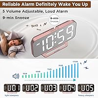 Vista 7 de Peakeep Slim Digital Mirror Aesthetic Alarm Clock for Bedroom Living Decor, Plug in Electric Clock Big LED Modern Small Table Clock for Office Desk