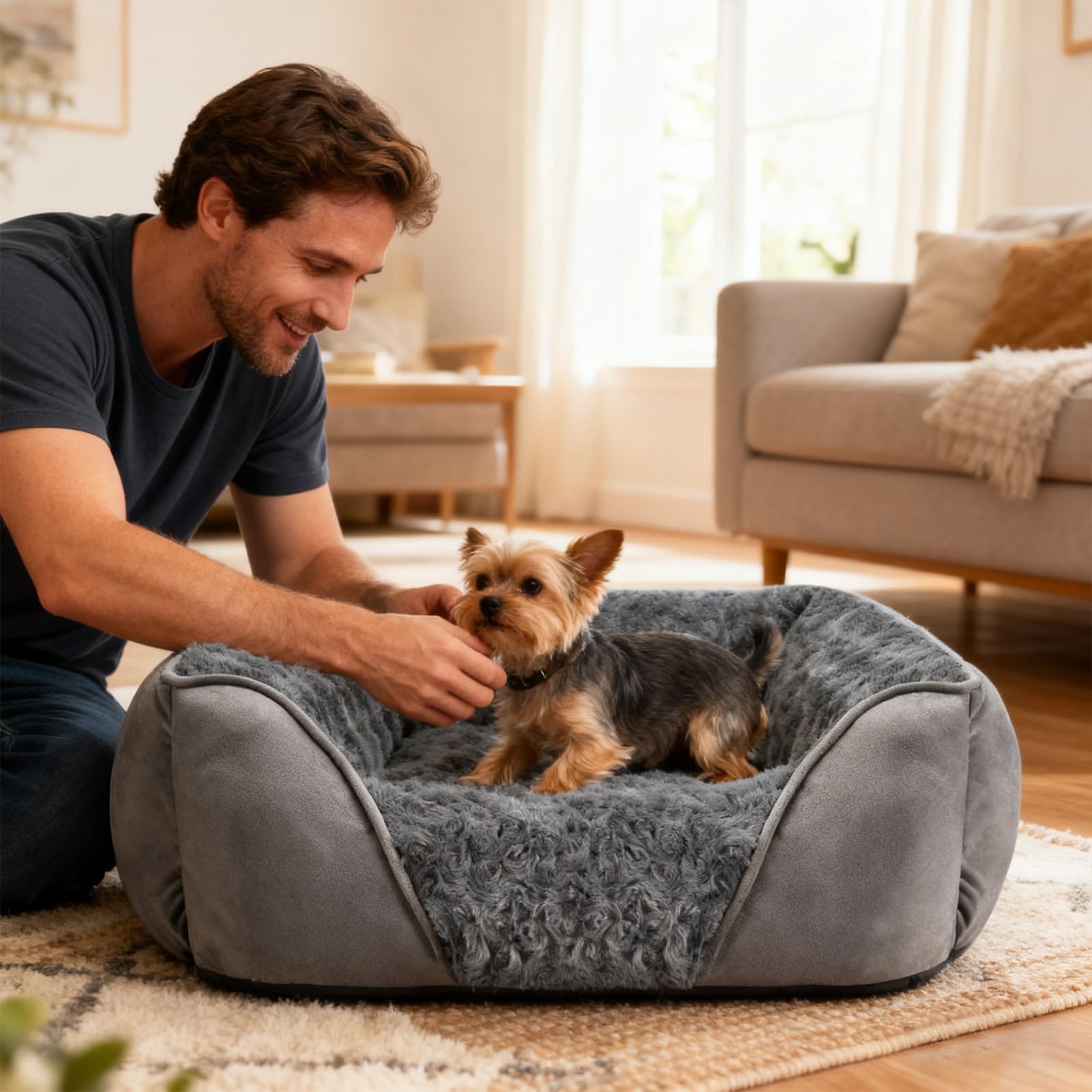 PETCUTE Cama para Perros Grande Ortopédica,Lavable Colchón para Perro con Base Antideslizante,Super Suave Transpirable Cómoda Cama para Mascotas,Sofá para Perros Artríticos,Gris,2XL