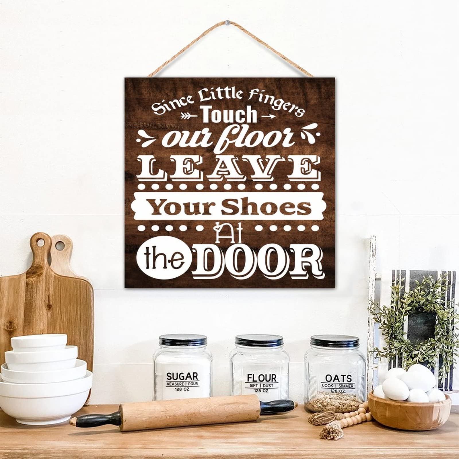 Cartello In Legno Parete 25x20 Cm - Scritta 'Please Remove Your Shoes' (Togliete Le Scarpe) - Rustico Per Ingresso, Casa, Regalo