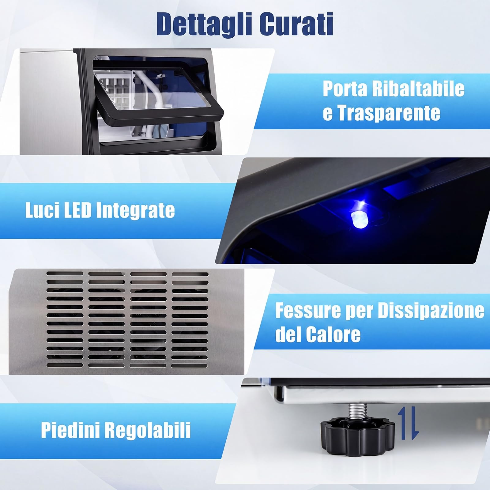 COSTWAY Macchina per Ghiaccio Commerciale 50kg/24h | Fabbricatore Ghiaccio con Autopulizia, Timer, 36 Cubetti in 13 Minuti, Ice Maker con Paletta per Bar Ristorante e Caffetteria