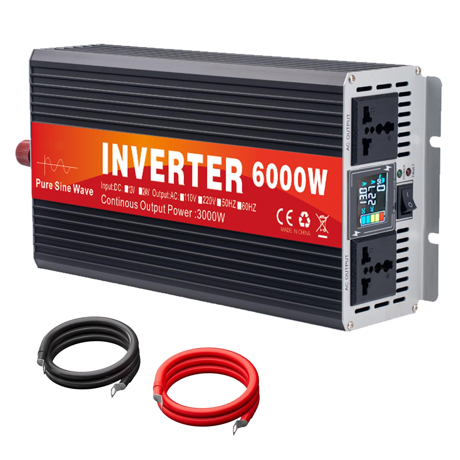 Falownik Sinusoidalny 6000W, 72 V, 60 V, 48 V, 24 V, 12 V DC do 120 V, 230 V AC, Falownik do Ciężarówek, Domów, Kamperów, Falownik Solarny Poza Siecią(Size:60v to 220v)