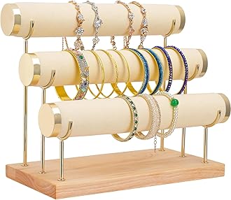 Aqerimit Bracelet Display Holder Small Size Jewelry Storage Stand 3 Tier Bangle Organizer Wooden Velvet Watch Tower