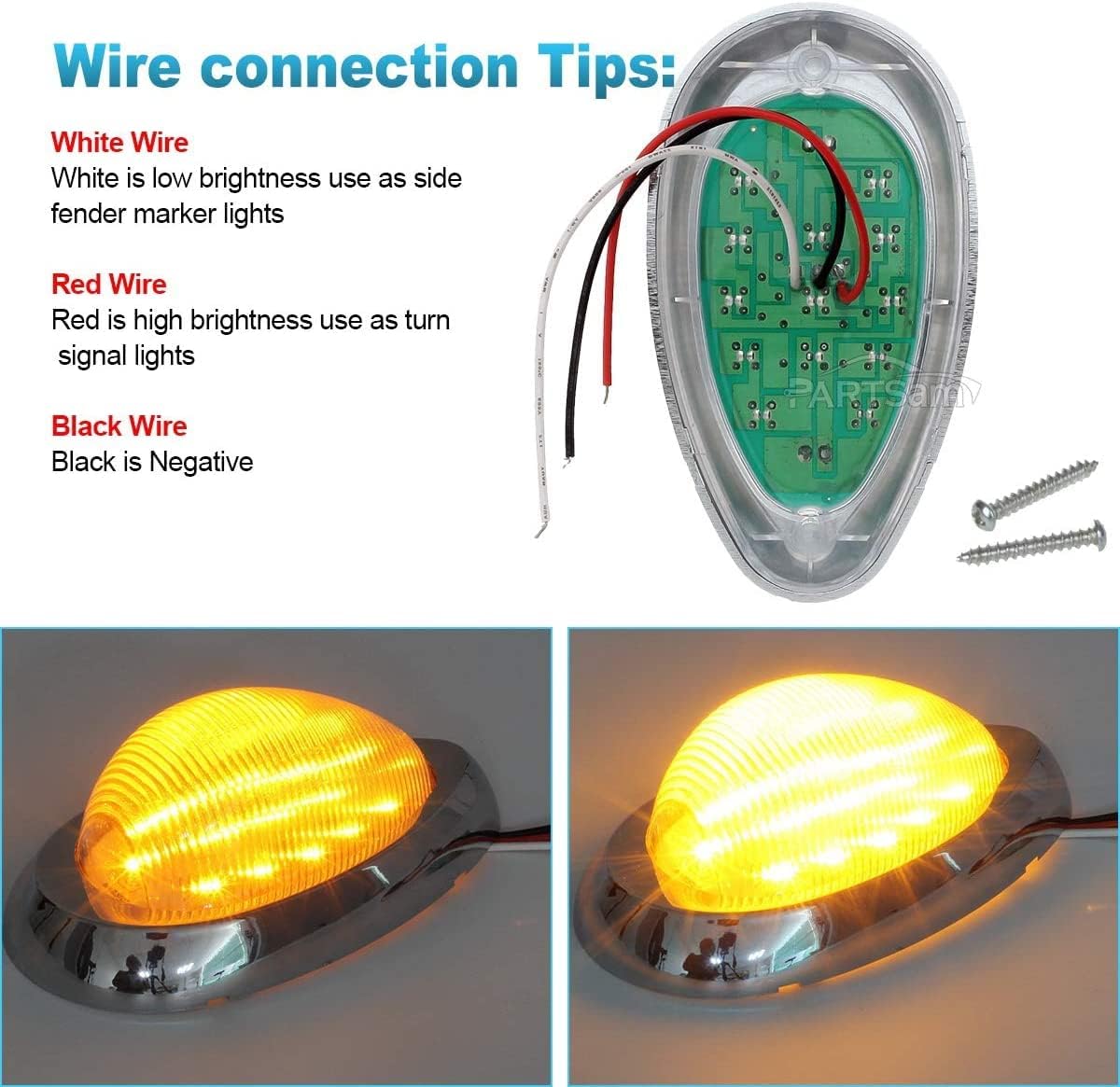 Partsam Replacement for Freightliner Century/Columbia Led Lights Kit Clear, 5x Rectangle Amber LED Cab Roof Top Clearance Marker Lights+2x 5-7/8" Teardrop Sleeper Amber Clearance Marker Lights