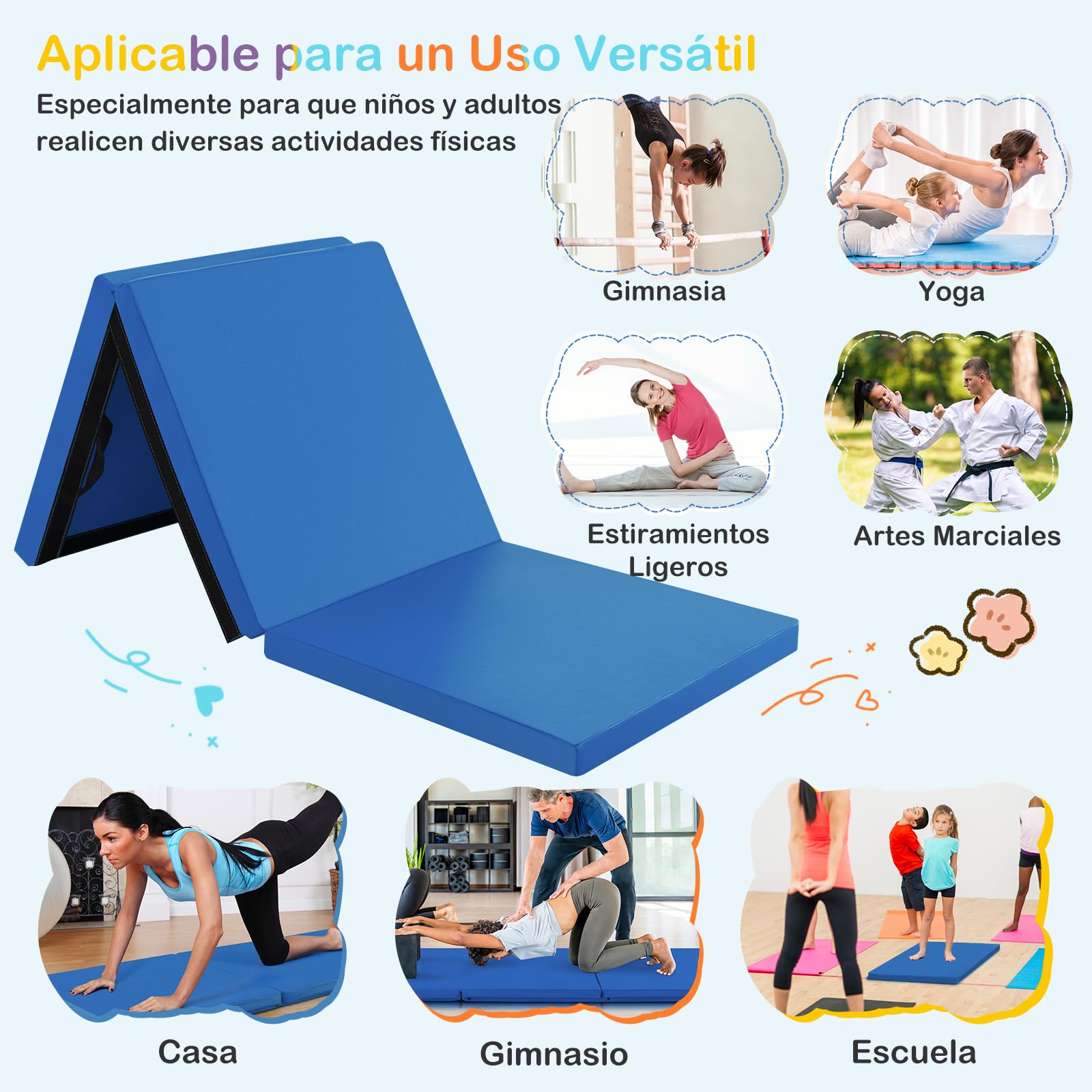 GOPLUS Colchoneta de Gimnasia Portátil con Asas de Transporte, PU/Algodón de Perla EPE