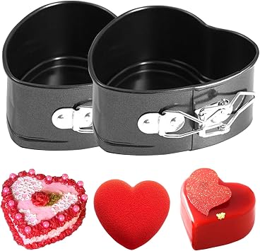 2 Pack, 4 Inch Springform Cake Pan,Mini Heart Springform Pan Non-Stick Cheesecake Cake Pan, Heart Baking Pan for Cake, Cheesecakes
