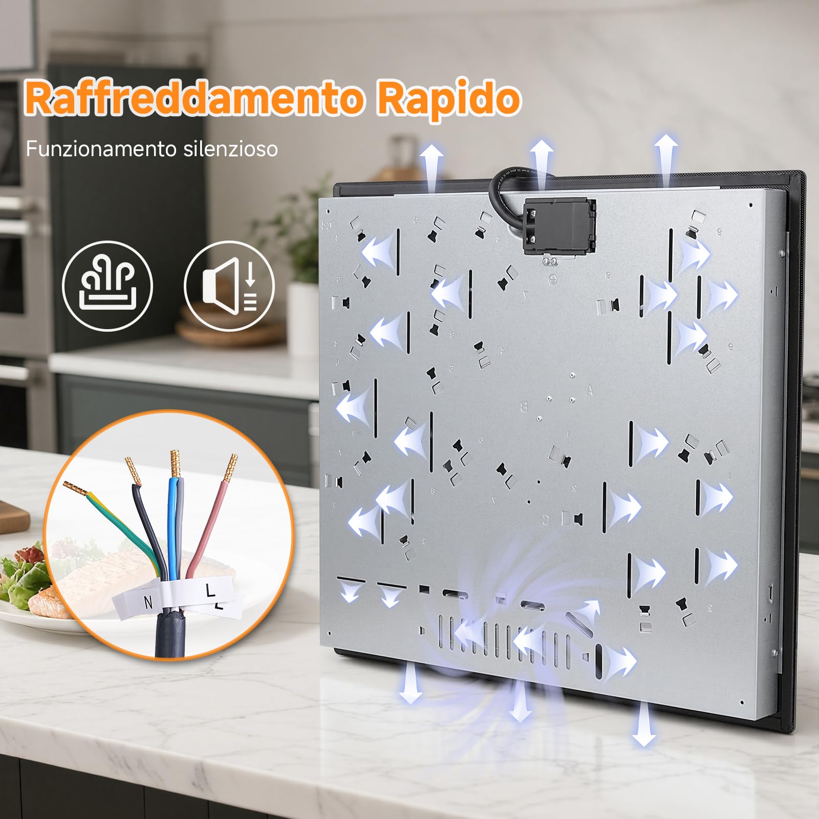 Aobosi Piano Cottura in Vetroceramica, Piano Vetroceramica 4 Fuochi con Controllo Touch Sensoriale, 9 Livelli di Potenza, Funzione Pausa,6600 W, Blocco di Sicurezza,Timer 99 Min