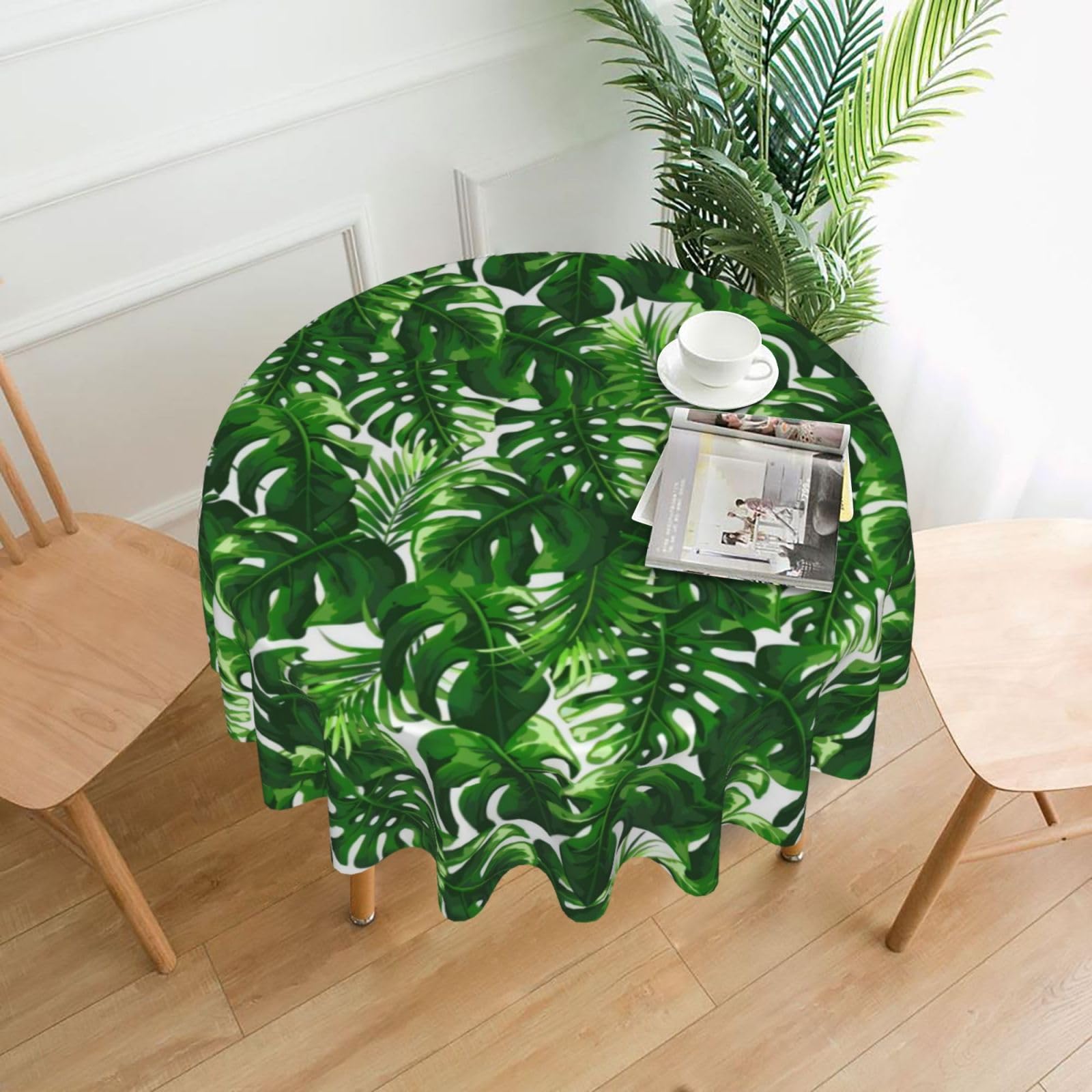 YYHWHJDE Monstera Deliciosa Banana Palm Prints Round Decorative Tablecloth 60in - High-Grade Polyester Throw for Elegant Dining & Festive Gatherings