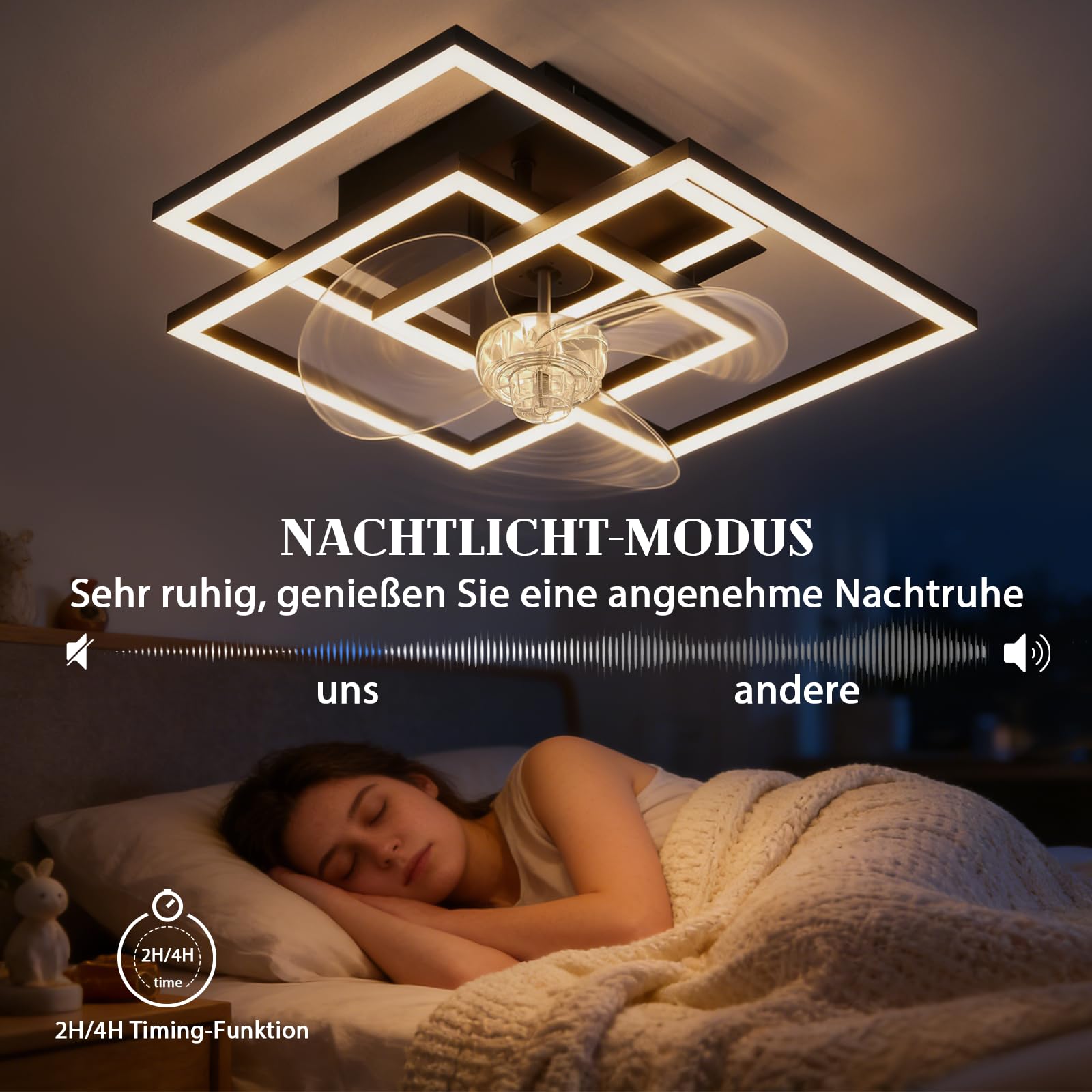 Homefire Ventilatore da soffitto con illuminazione silenzioso dimmerabile | Lampada da soffitto LED con ventilatore e telecomando 3000K-6500K 6 velocità moderno nero e timer per soggiorno e cucina